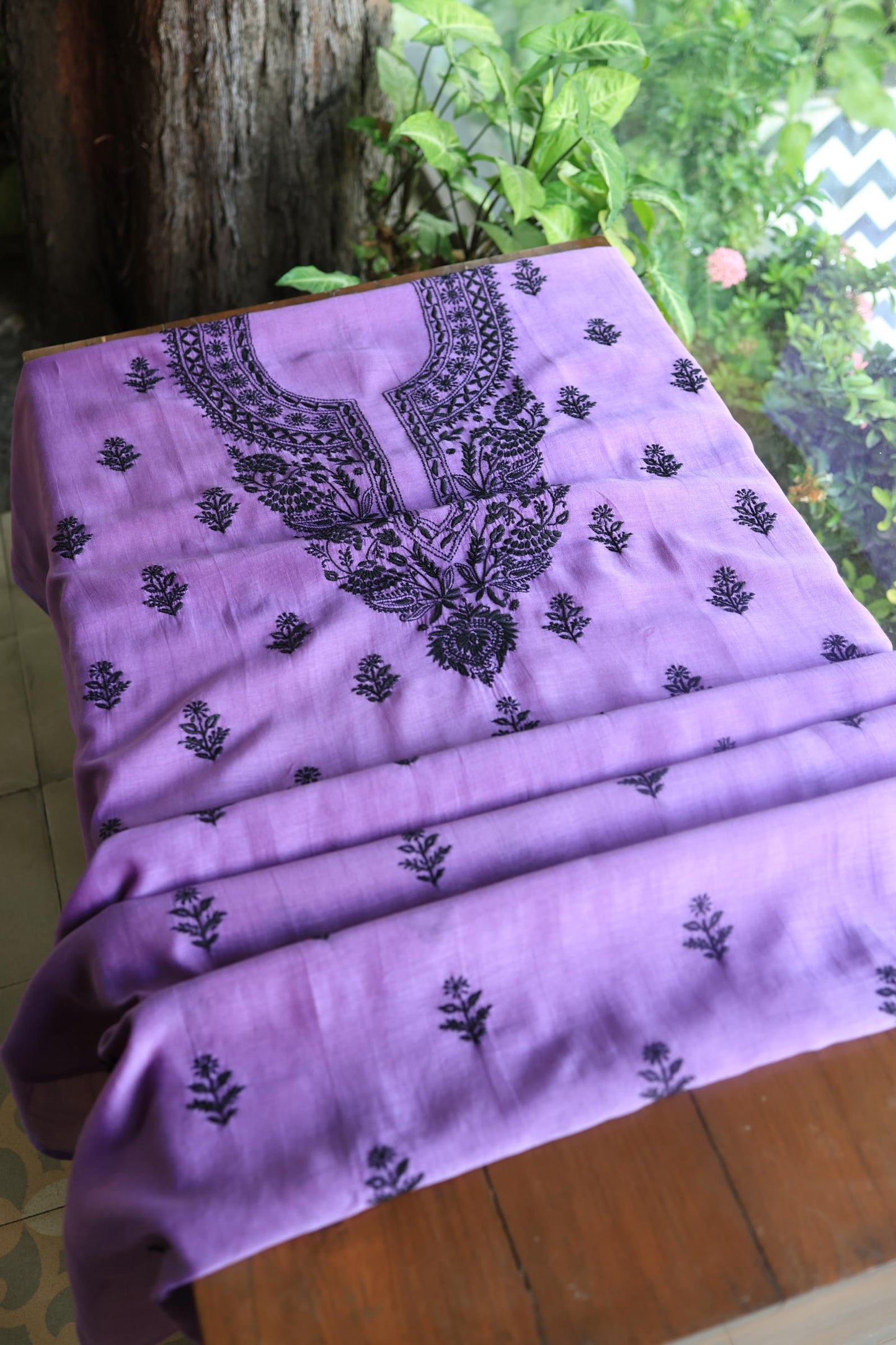 Mauve Shade Mal Cotton Chikankari Unstitched Fabric