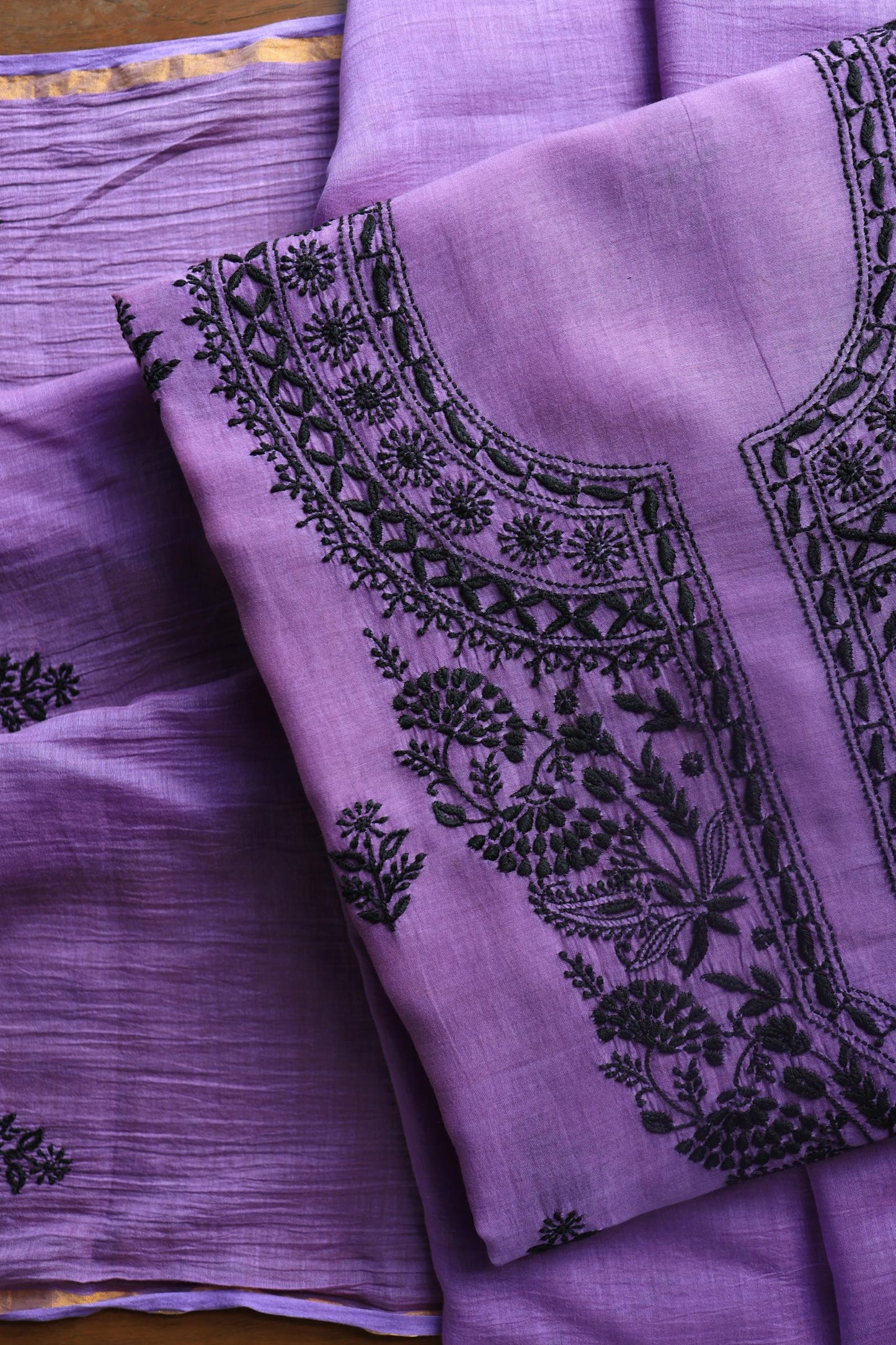 Mauve Shade Mal Cotton Chikankari Unstitched Fabric