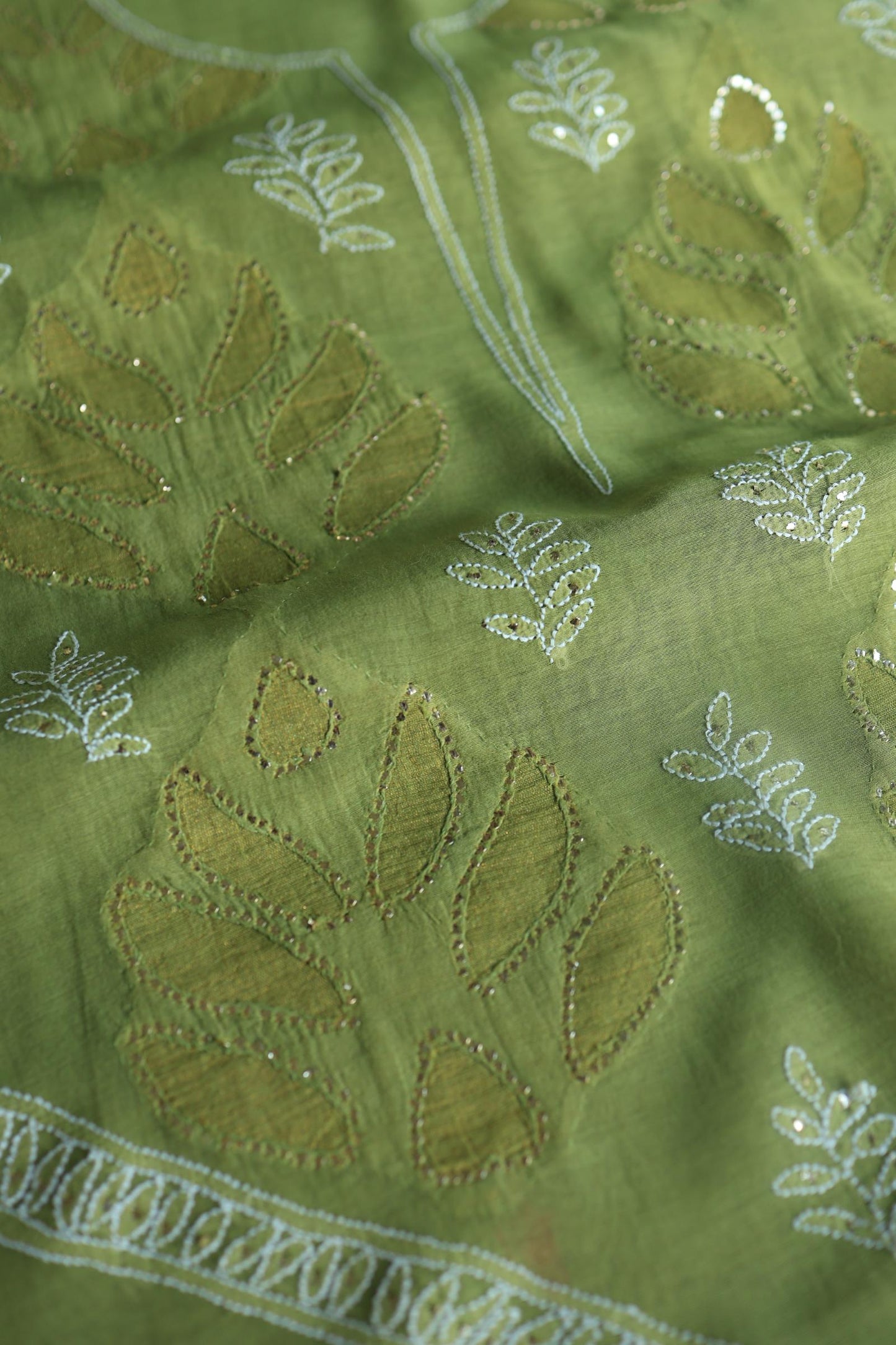 Mehndi Green Daraz Chanderi Chikankari Kurta Fabric