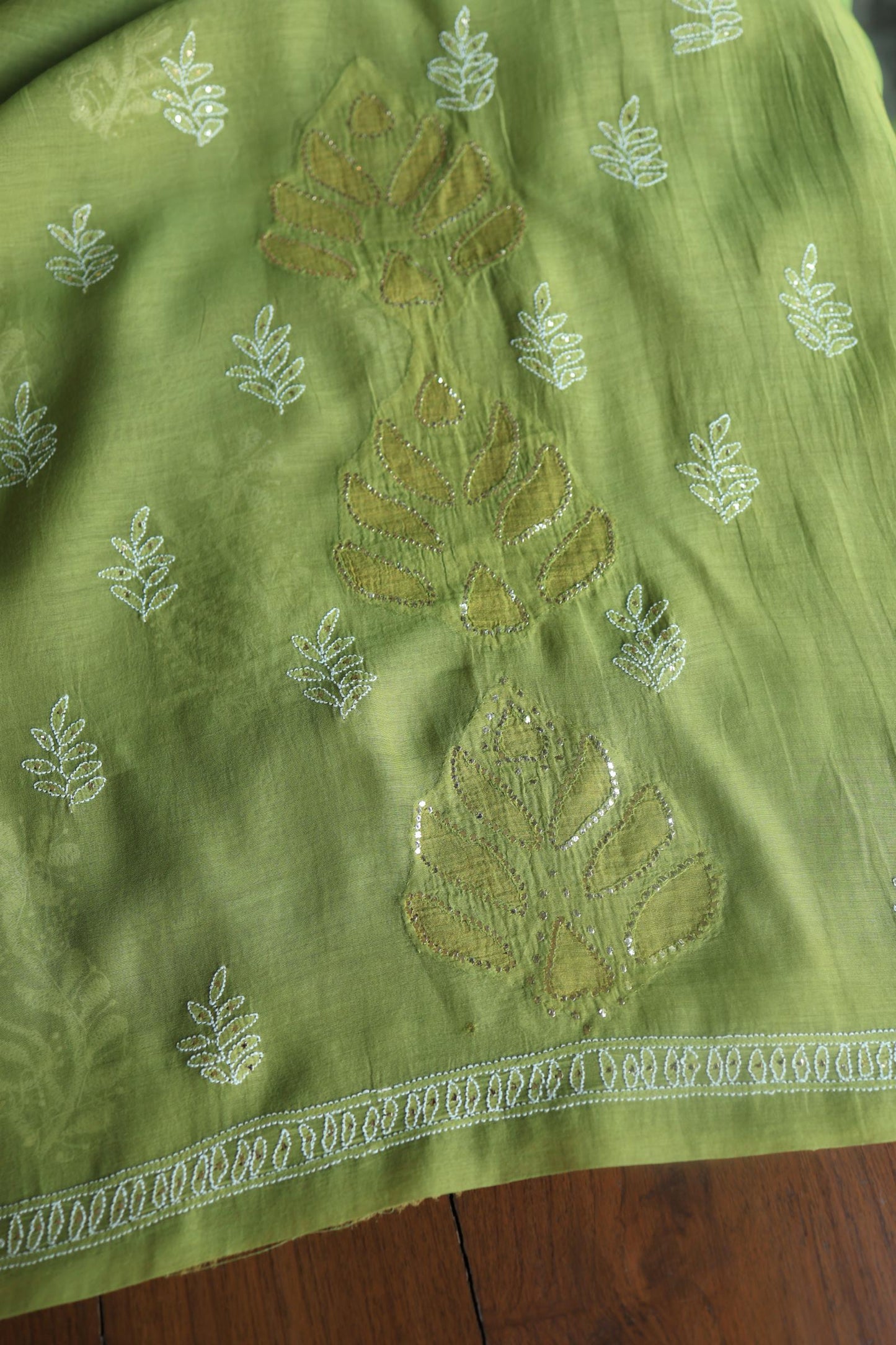Mehndi Green Daraz Chanderi Chikankari Kurta Fabric