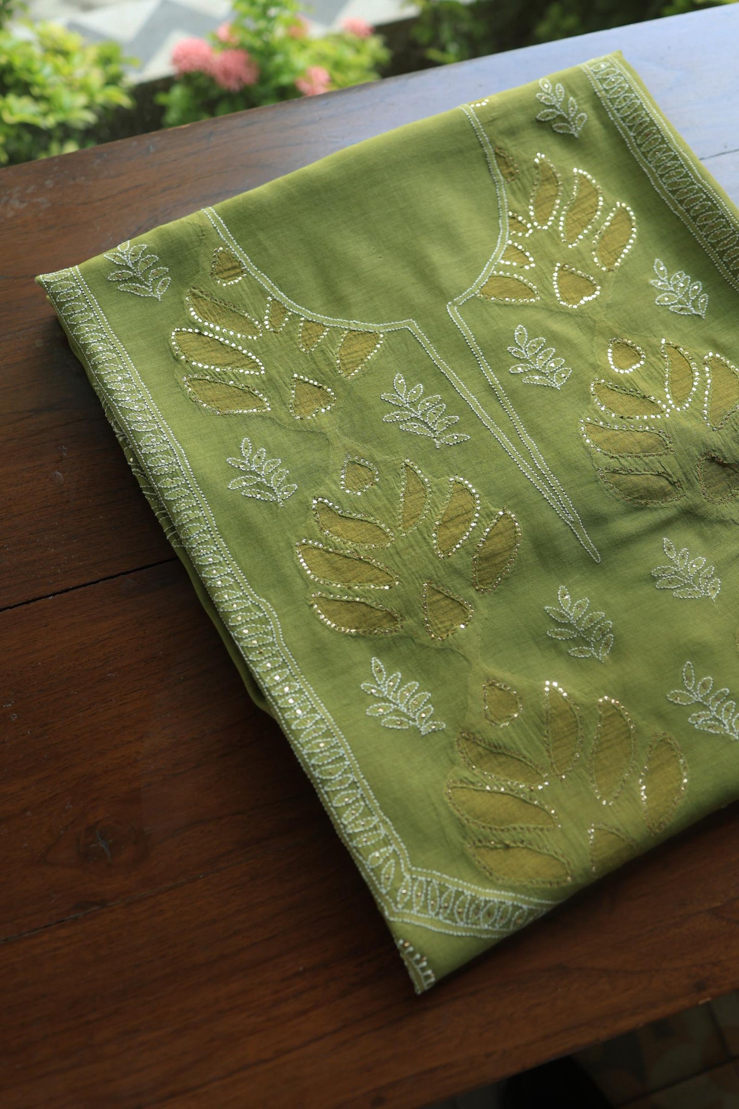Mehndi Green Daraz Chanderi Chikankari Kurta Fabric