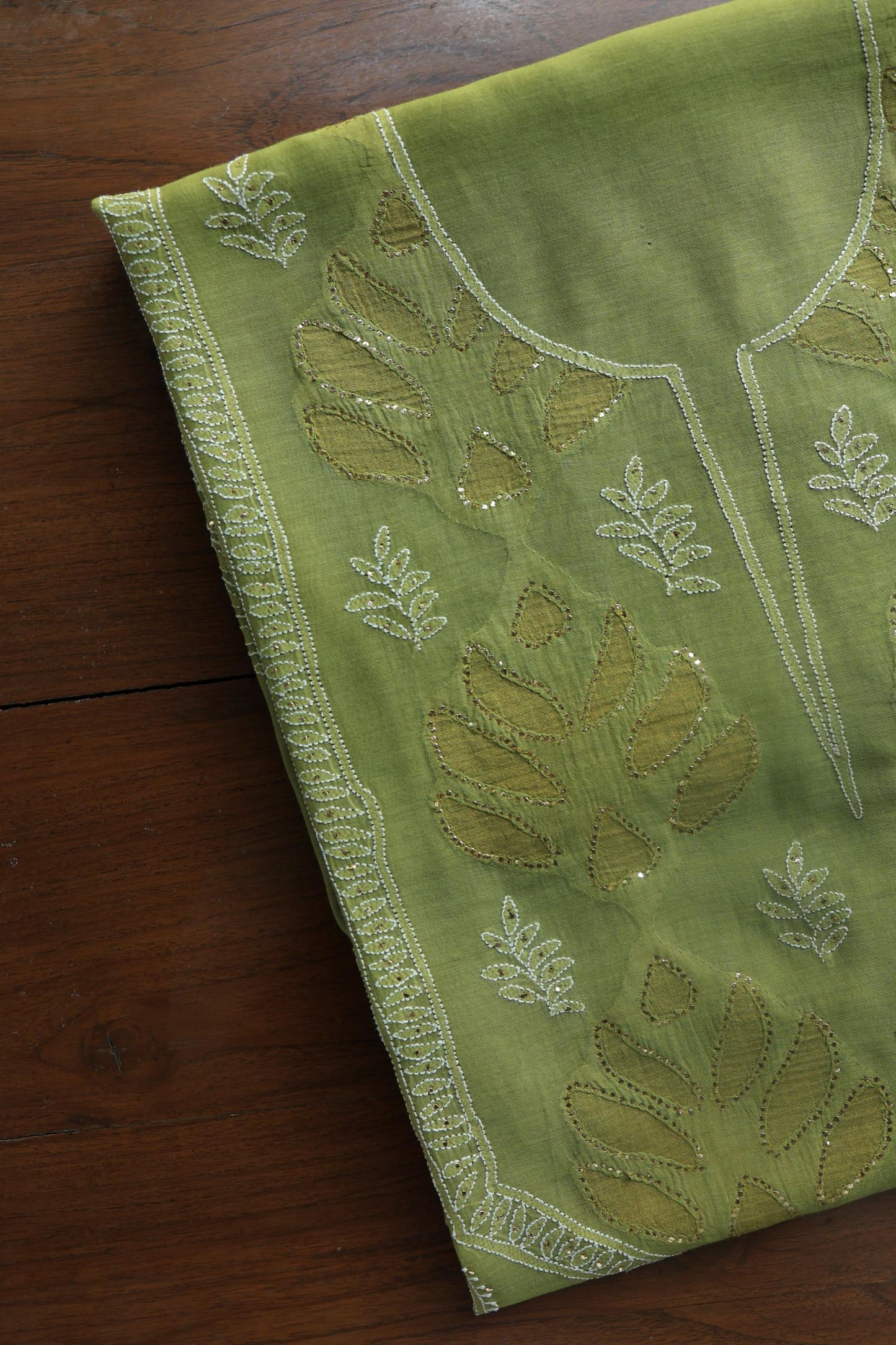 Mehndi Green Daraz Chanderi Chikankari Kurta Fabric