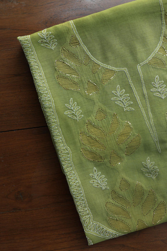 Mehndi Green Daraz Chanderi Chikankari Kurta Fabric
