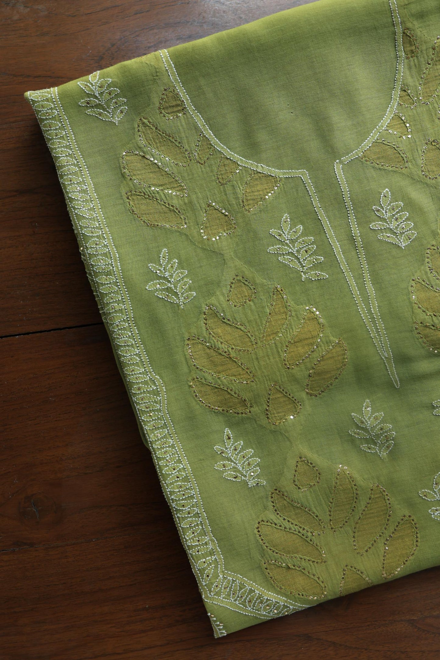 Mehndi Green Daraz Chanderi Chikankari Kurta Fabric