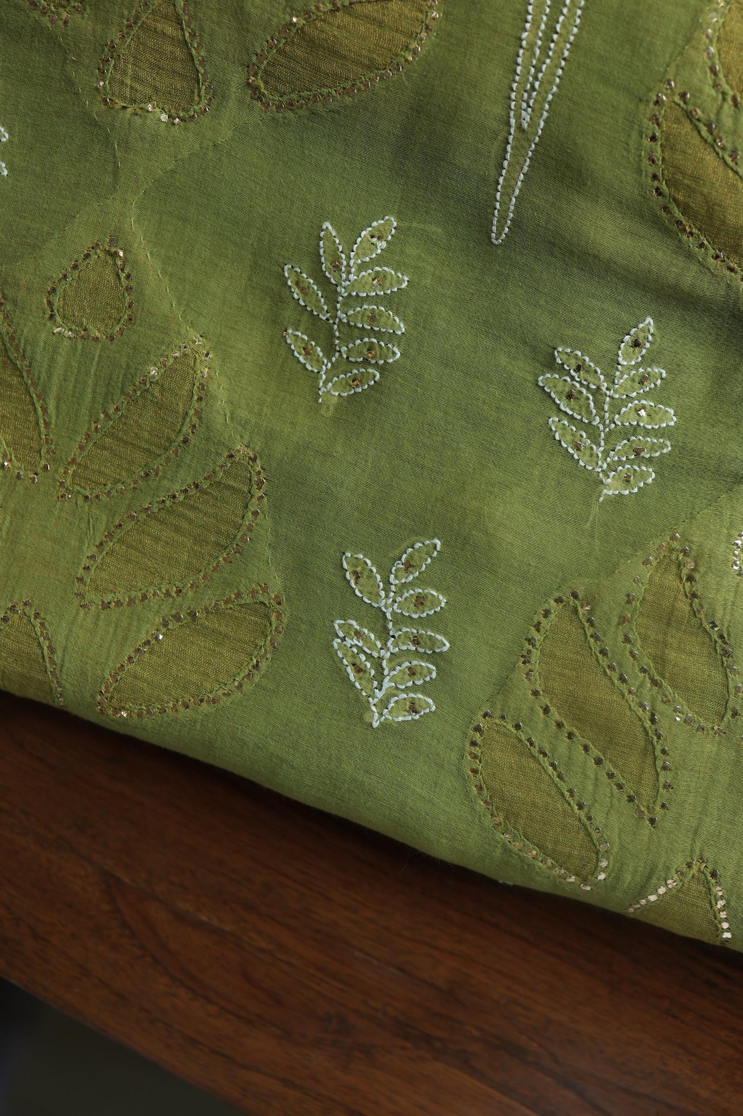 Mehndi Green Daraz Chanderi Chikankari Kurta Fabric