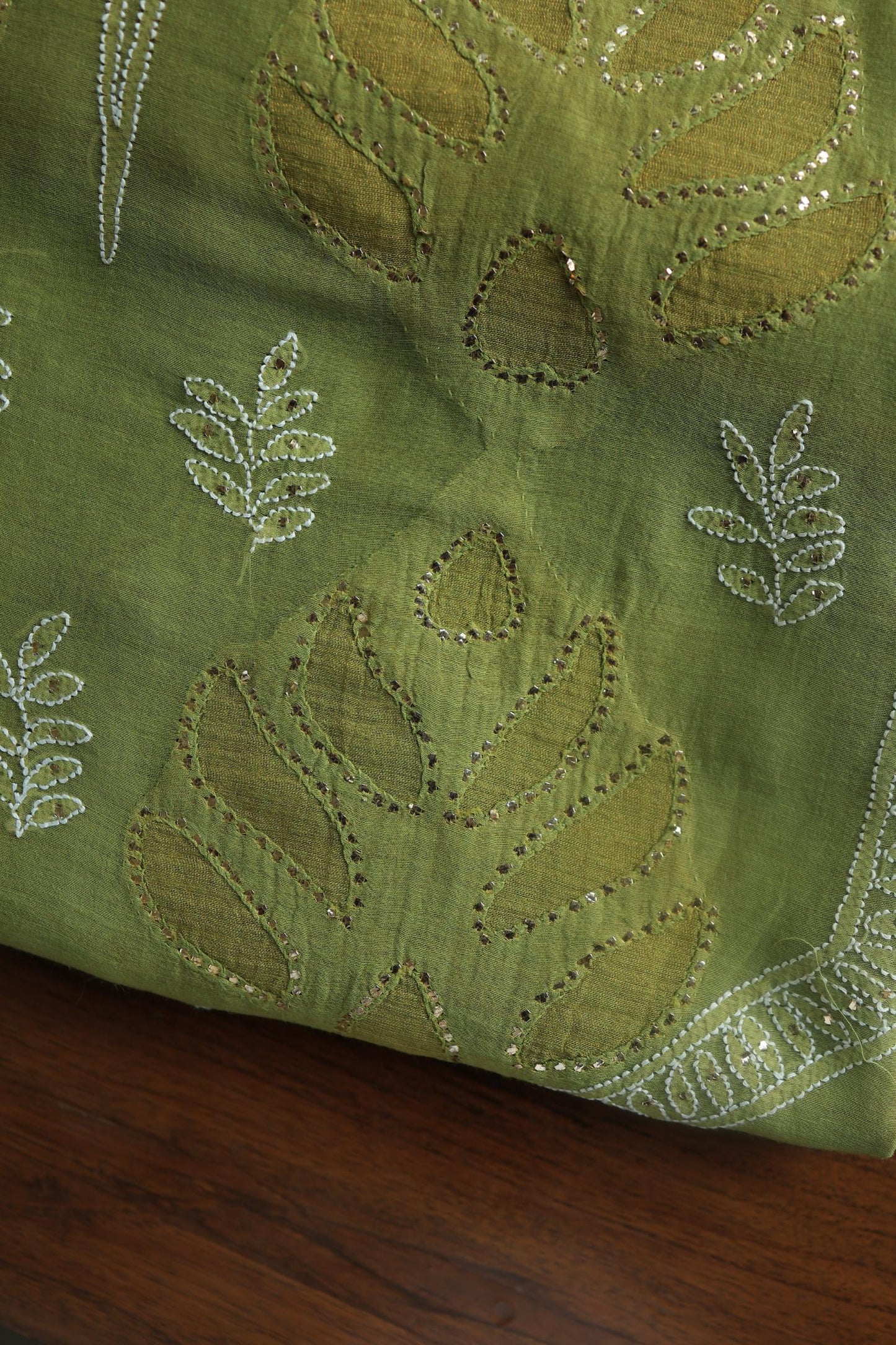 Mehndi Green Daraz Chanderi Chikankari Kurta Fabric