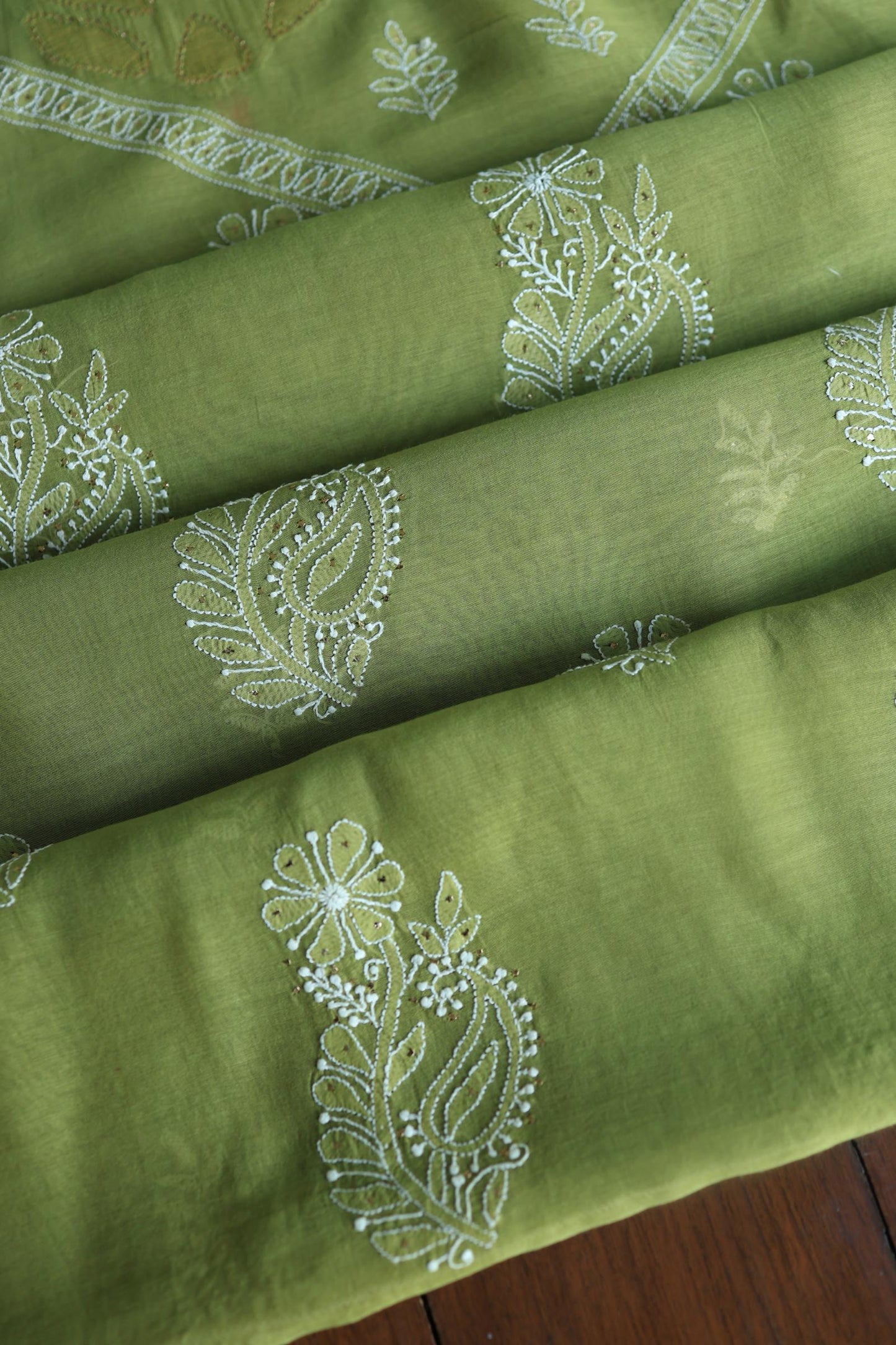 Mehndi Green Daraz Chanderi Chikankari Kurta Fabric