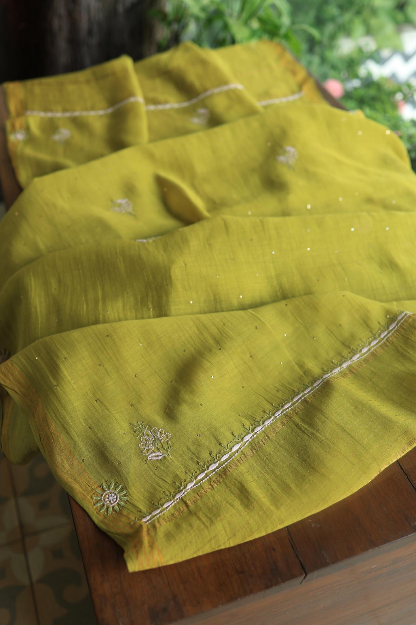 Mehndi Green Mal Cotton Fine Chikankari With Kamdani Work Unstitched Fabric