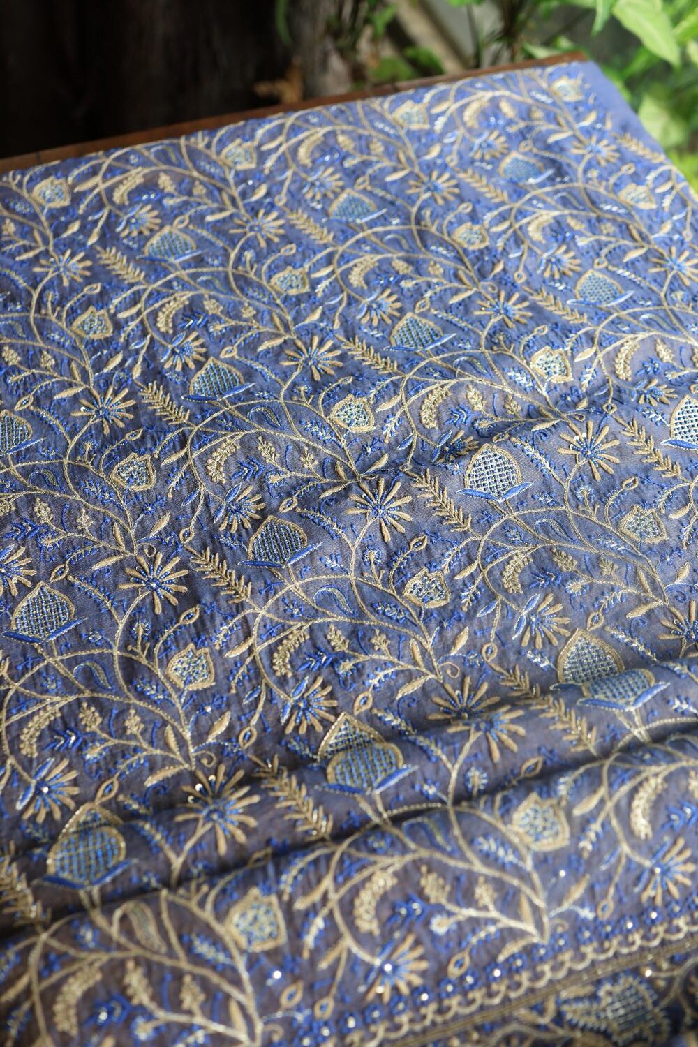 Mist Blue Tissue Silk Chikankari Unstitched Fabric