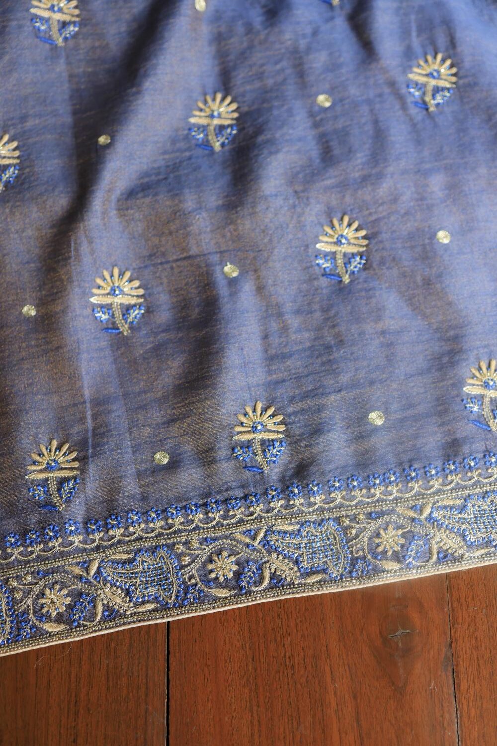 Mist Blue Tissue Silk Chikankari Unstitched Fabric