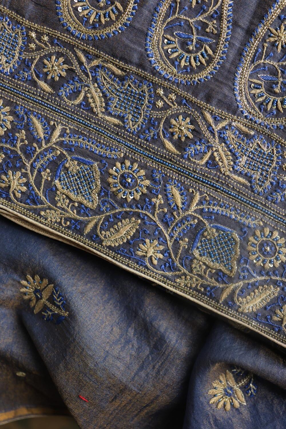 Mist Blue Tissue Silk Chikankari Unstitched Fabric