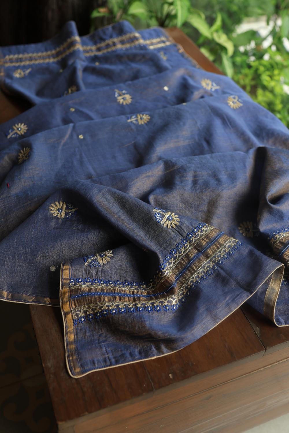 Mist Blue Tissue Silk Chikankari Unstitched Fabric