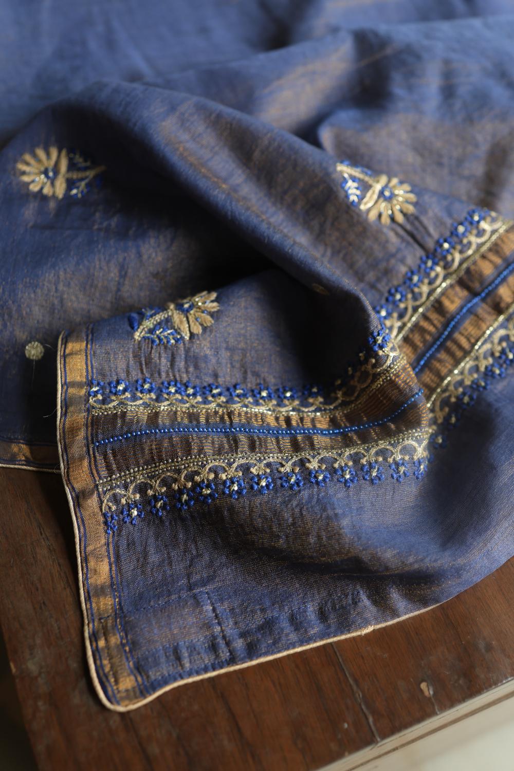 Mist Blue Tissue Silk Chikankari Unstitched Fabric