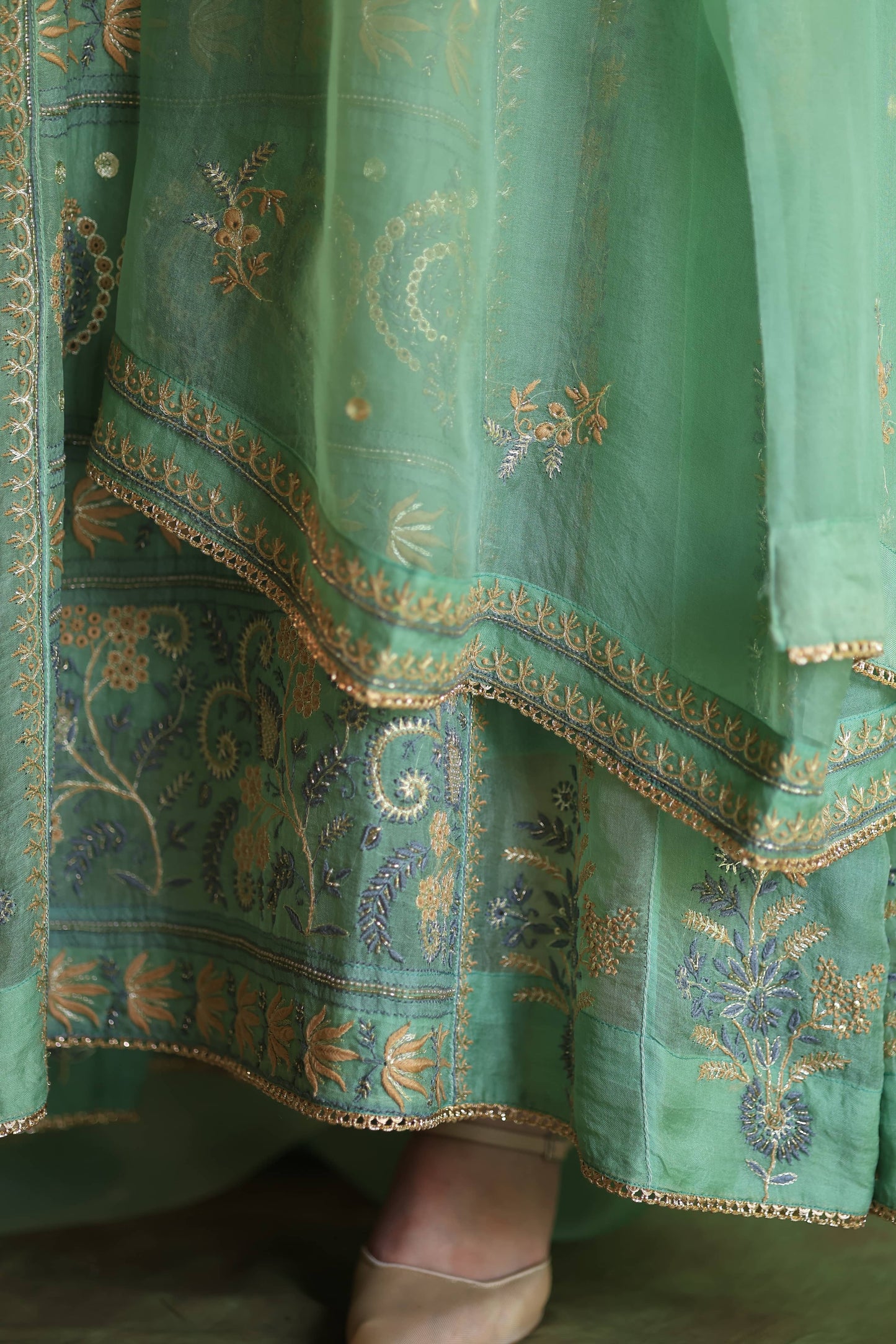 Mist Blue Noor Organza Chikankari Anarkali With Dupatta