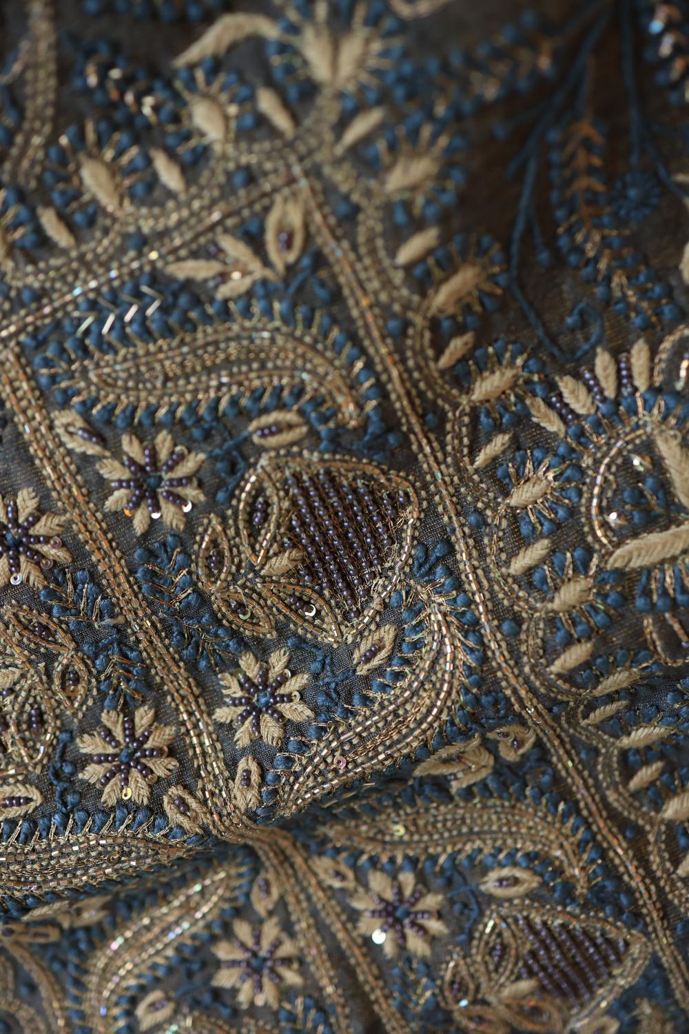 Mist Blue Roheen Tissue Silk Chikankari Unstitched Fabric
