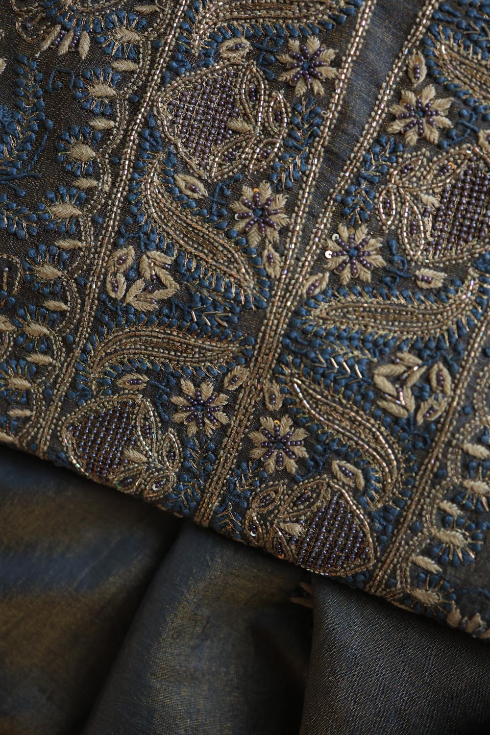 Mist Blue Roheen Tissue Silk Chikankari Unstitched Fabric