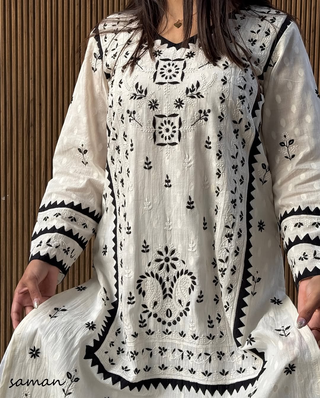 Monochrome Applique Cotton Kurta