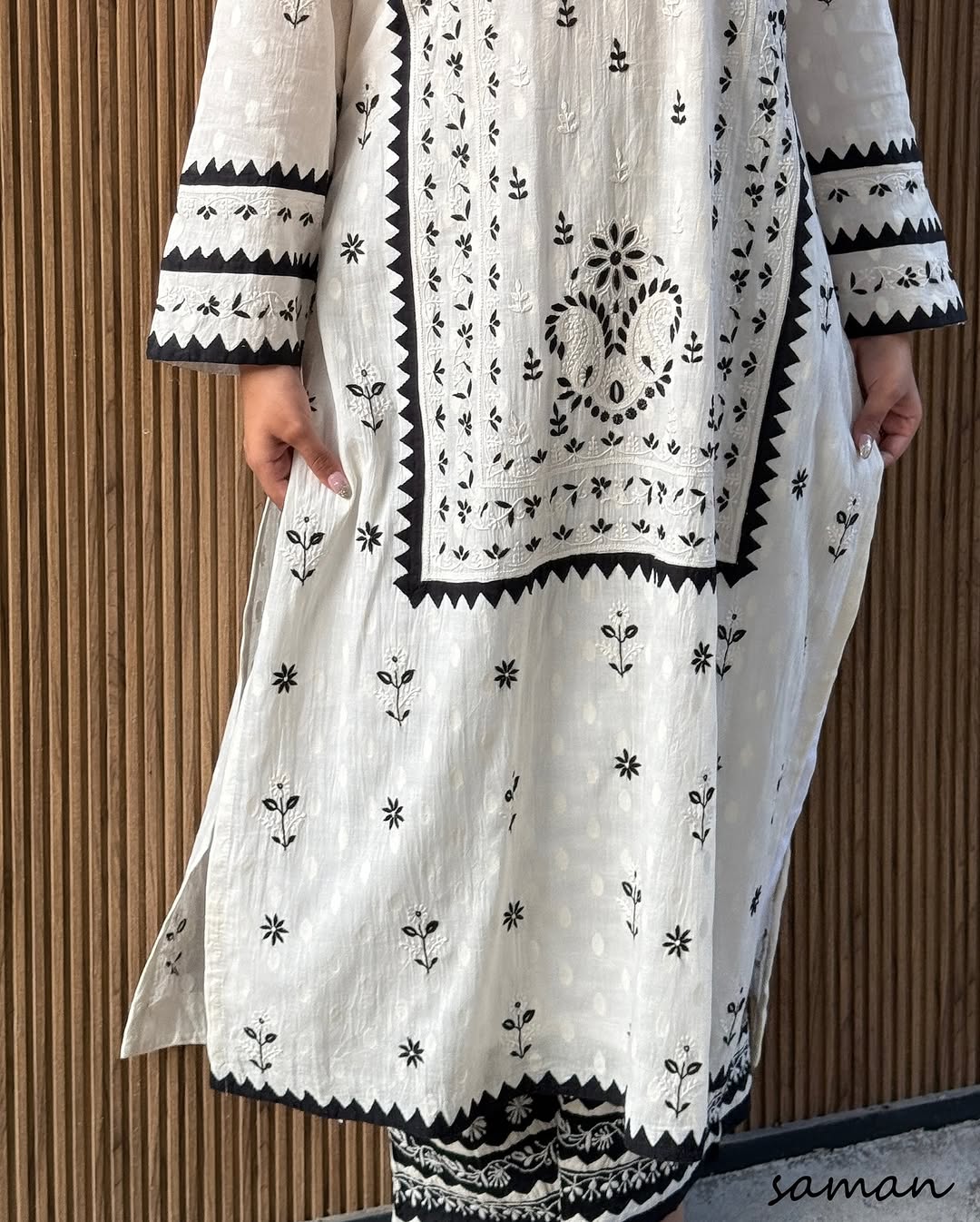Monochrome Applique Cotton Kurta