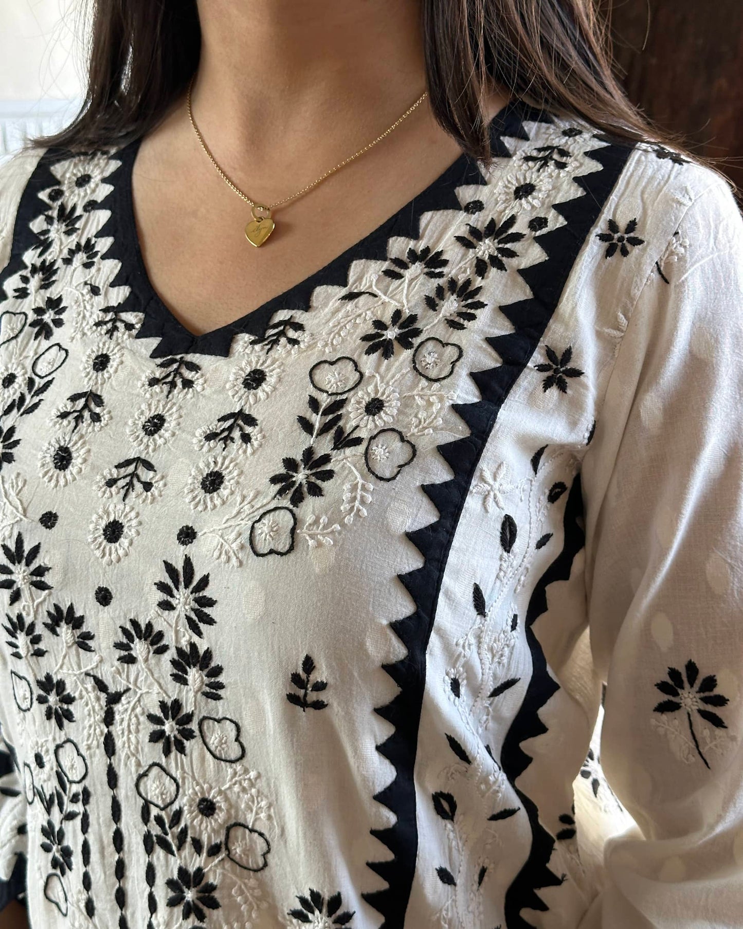 Monochrome Applique Cotton Chikankari Kurta