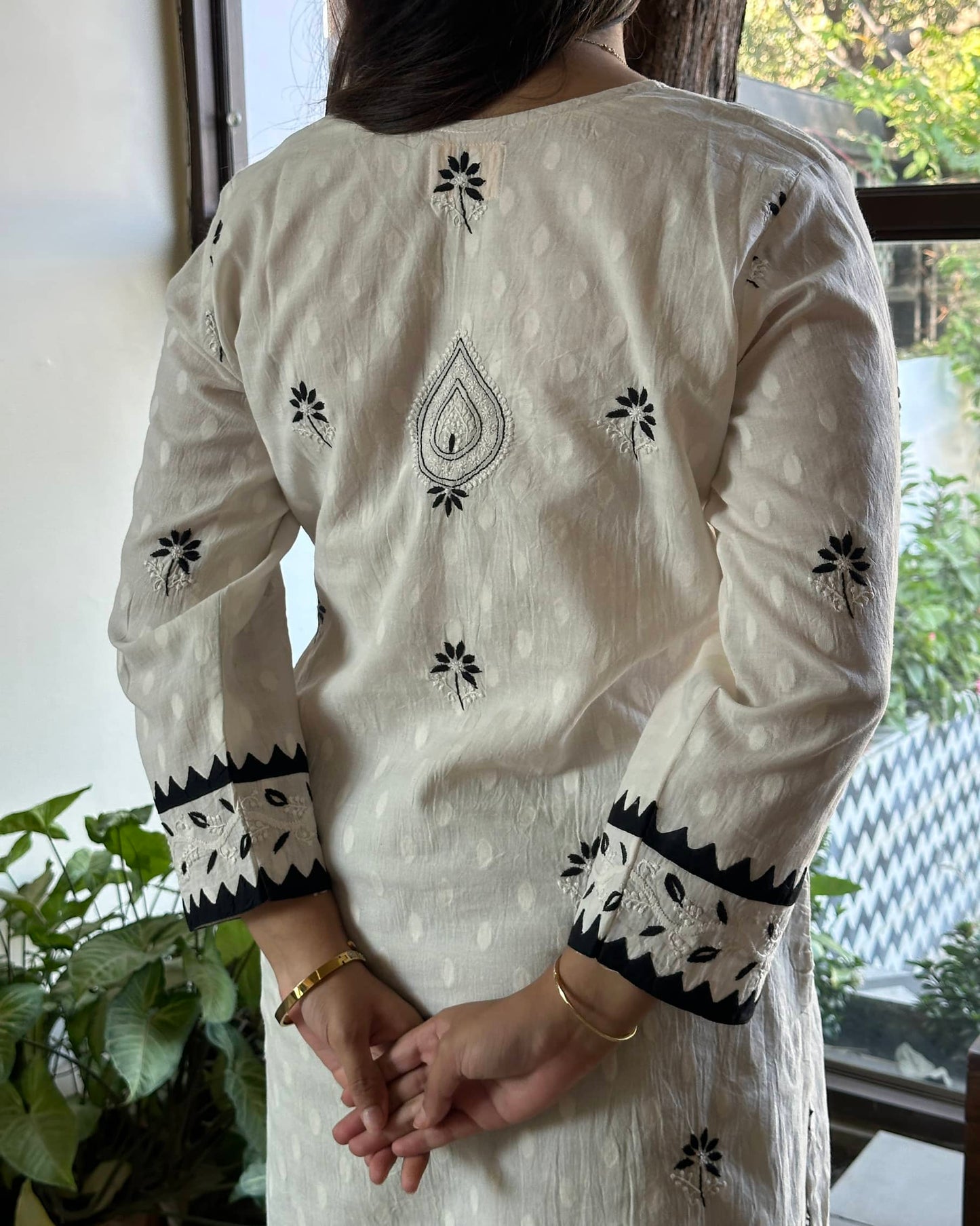 Monochrome Applique Cotton Chikankari Kurta