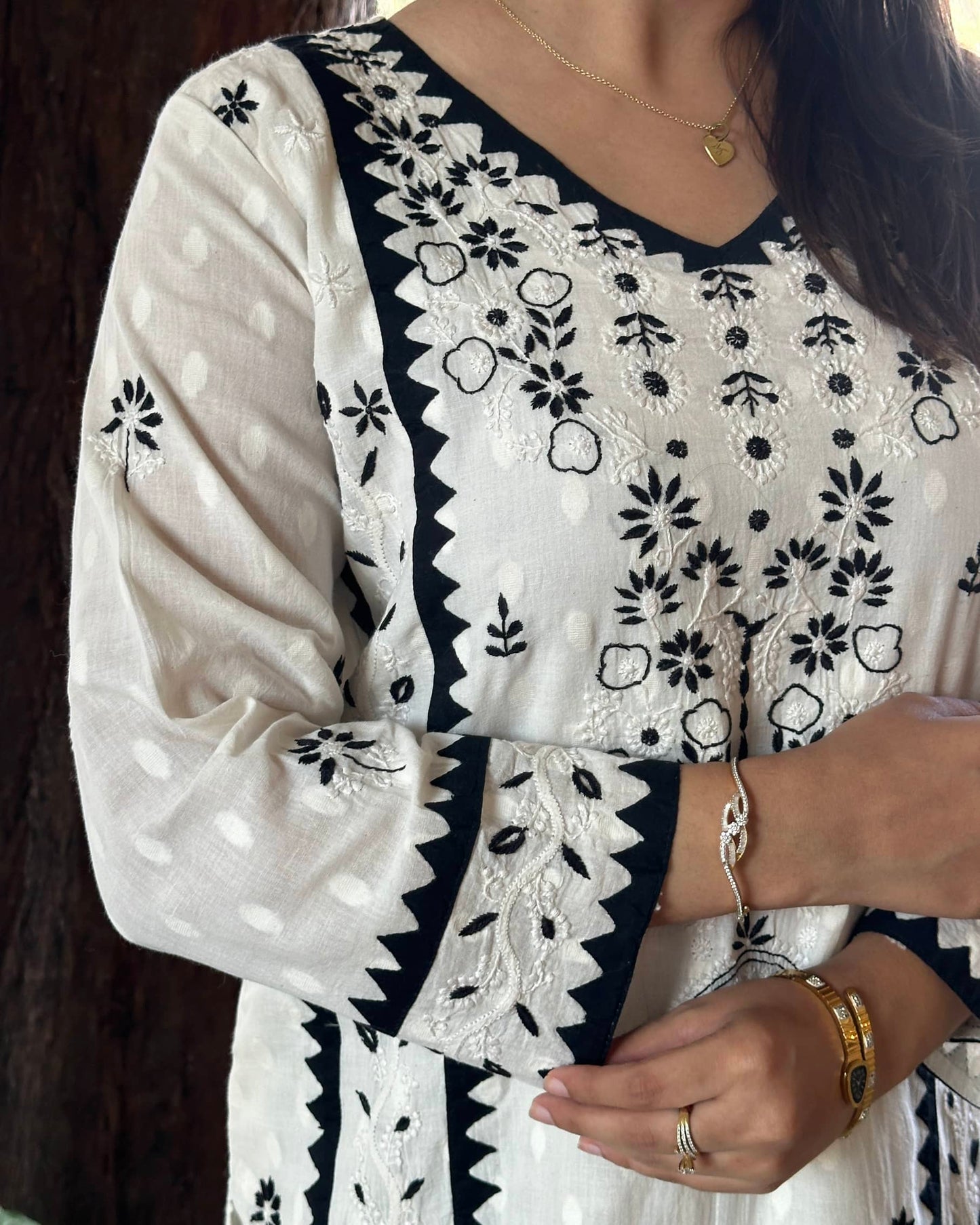 Monochrome Applique Cotton Chikankari Kurta