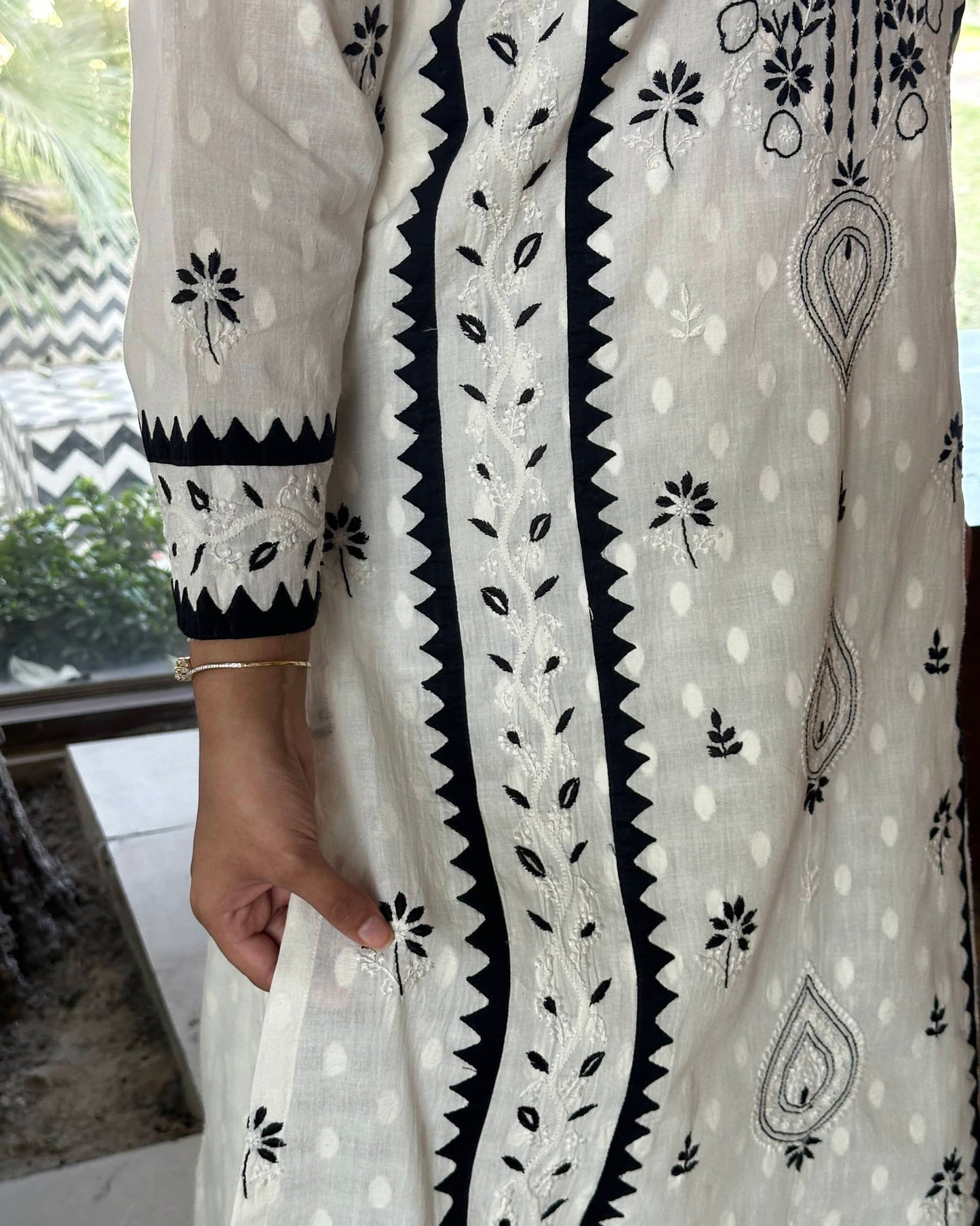 Monochrome Applique Cotton Chikankari Kurta