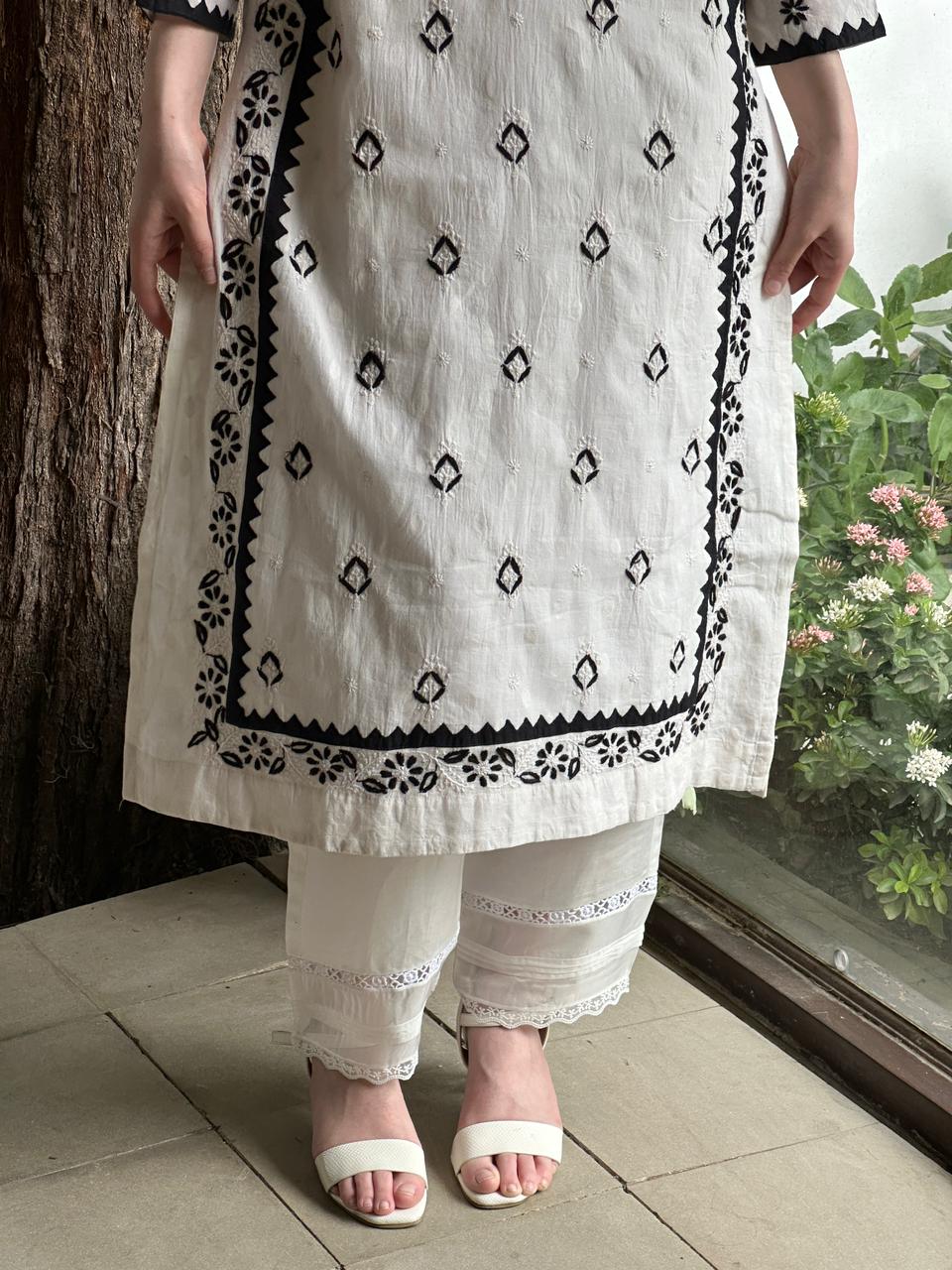 Monochrome Applique Cotton Chikankari Kurta
