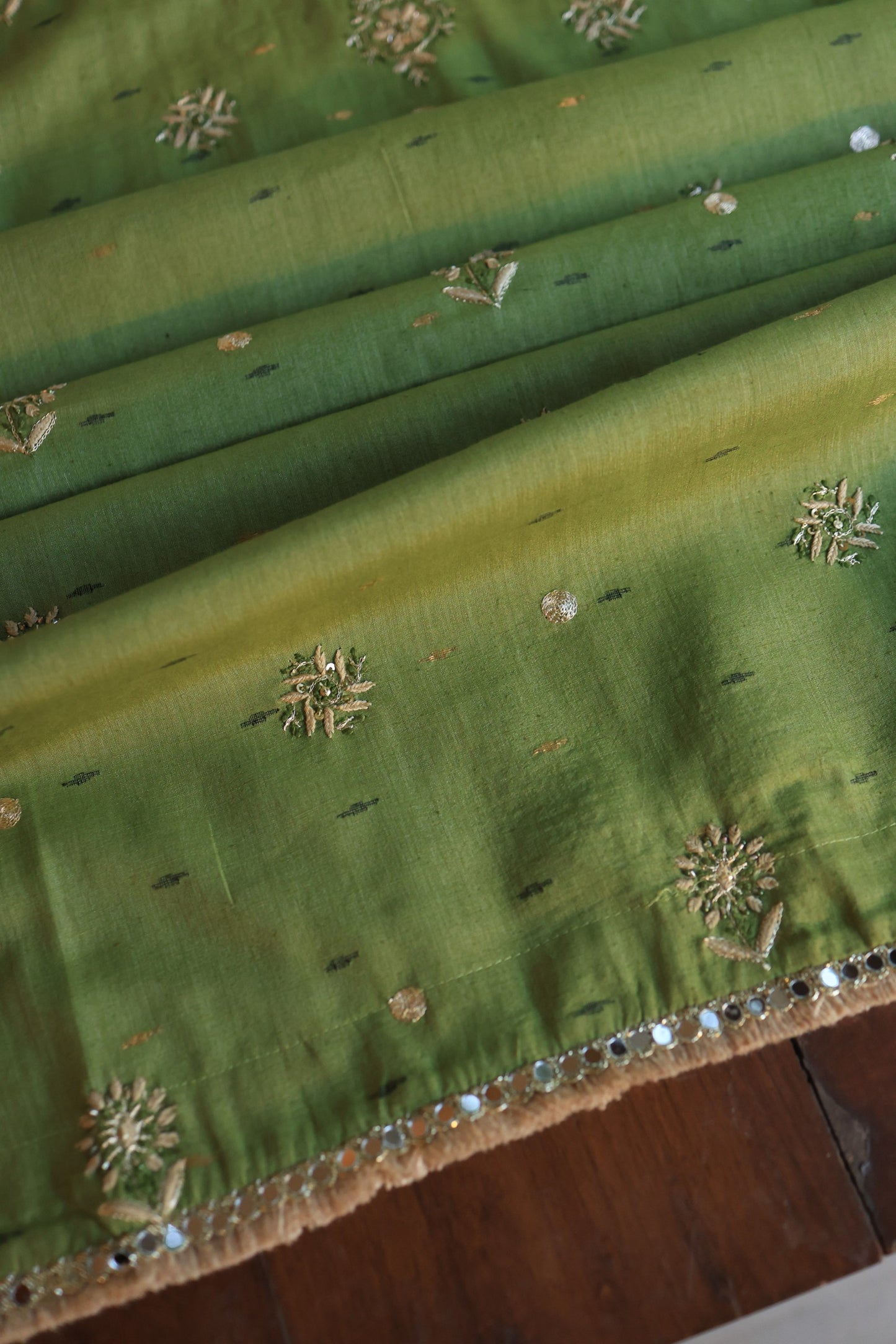 Moss Green Shade Jamdani X Chikankari Unstitched Fabric