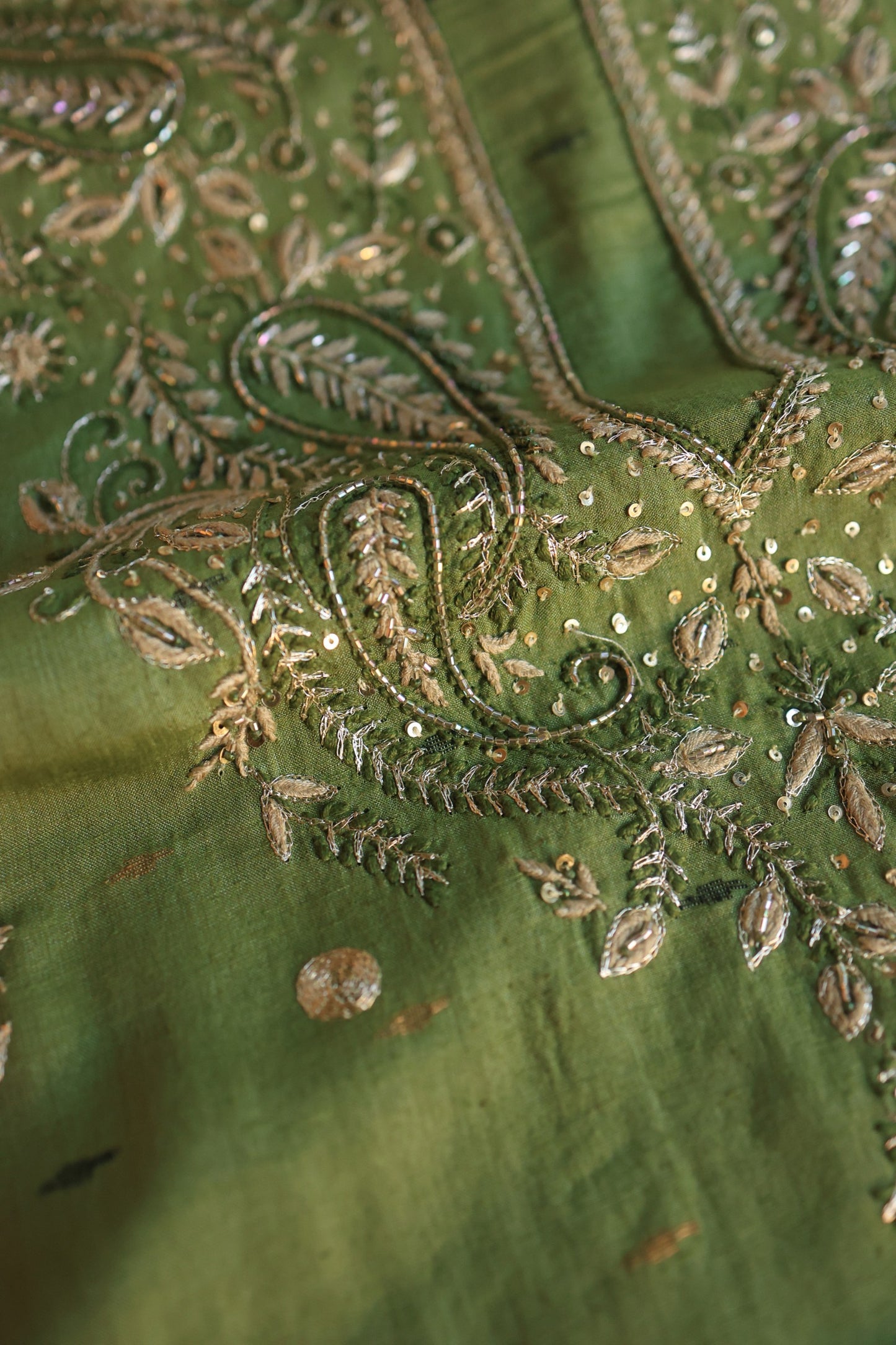 Moss Green Shade Jamdani X Chikankari Unstitched Fabric