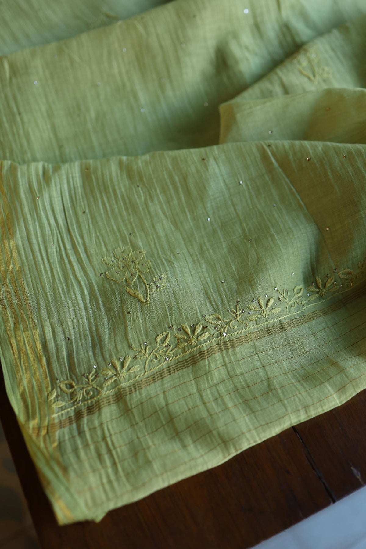 Moss Green Shade Mal Cotton Fine Chikankari With Kamdani Work Unstitched Fabric