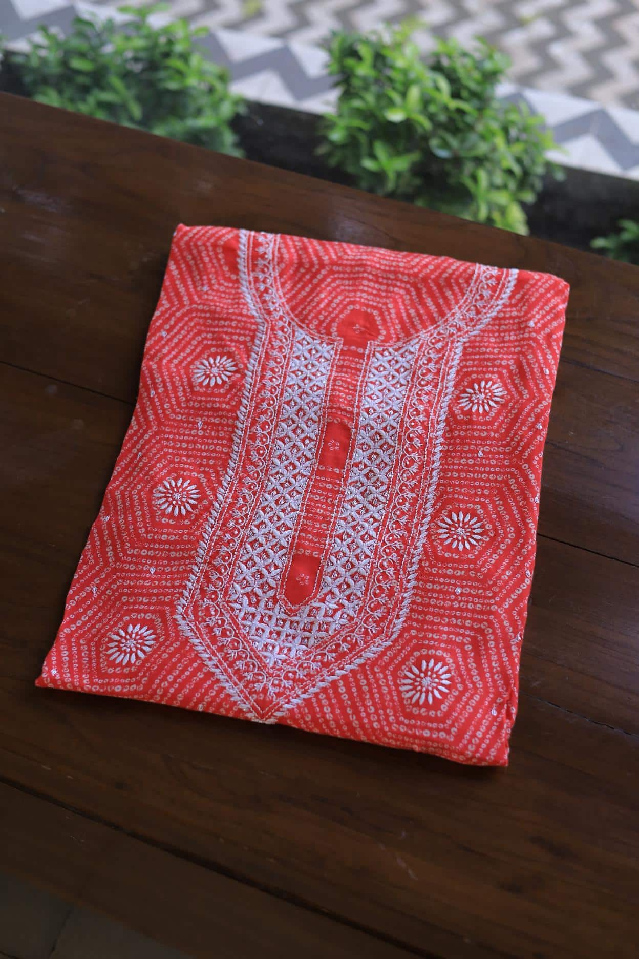 Carrot Pink Muslin Chikankari Unstitched Women's Kurta Fabrics