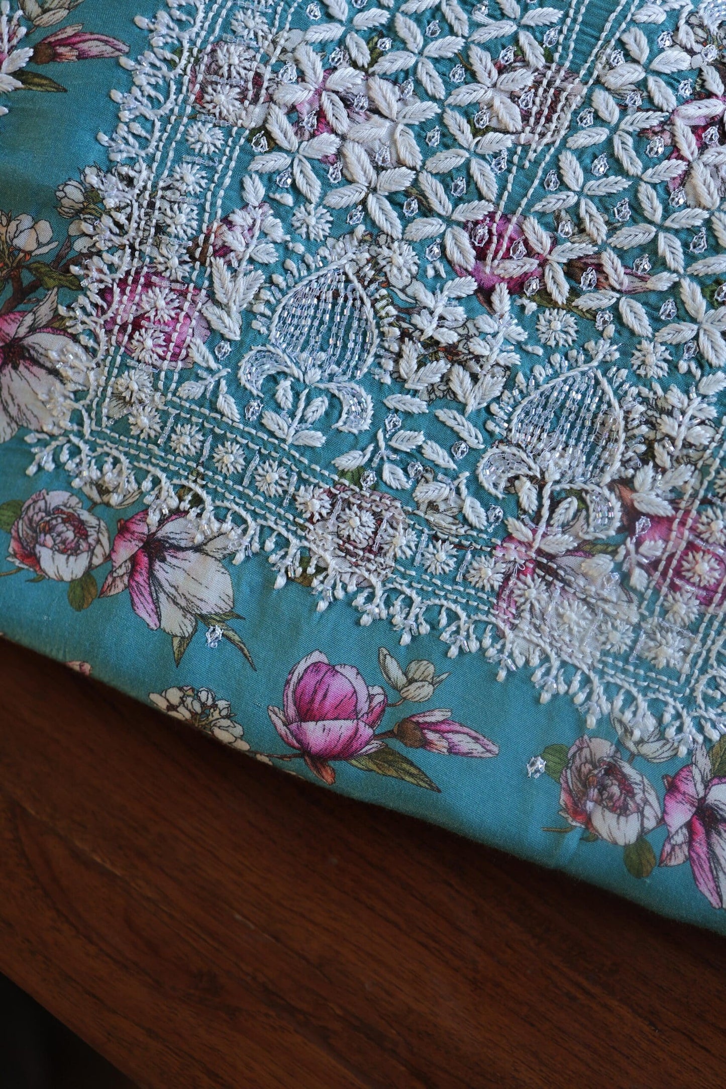 Blue Multi Thread Muslin Chikankari Kurta Fabric