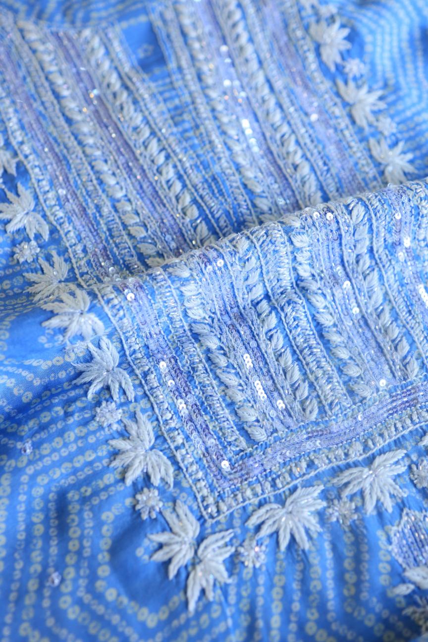 Blue Muslin Chikankari Unstitched Women's Kurta Fabric