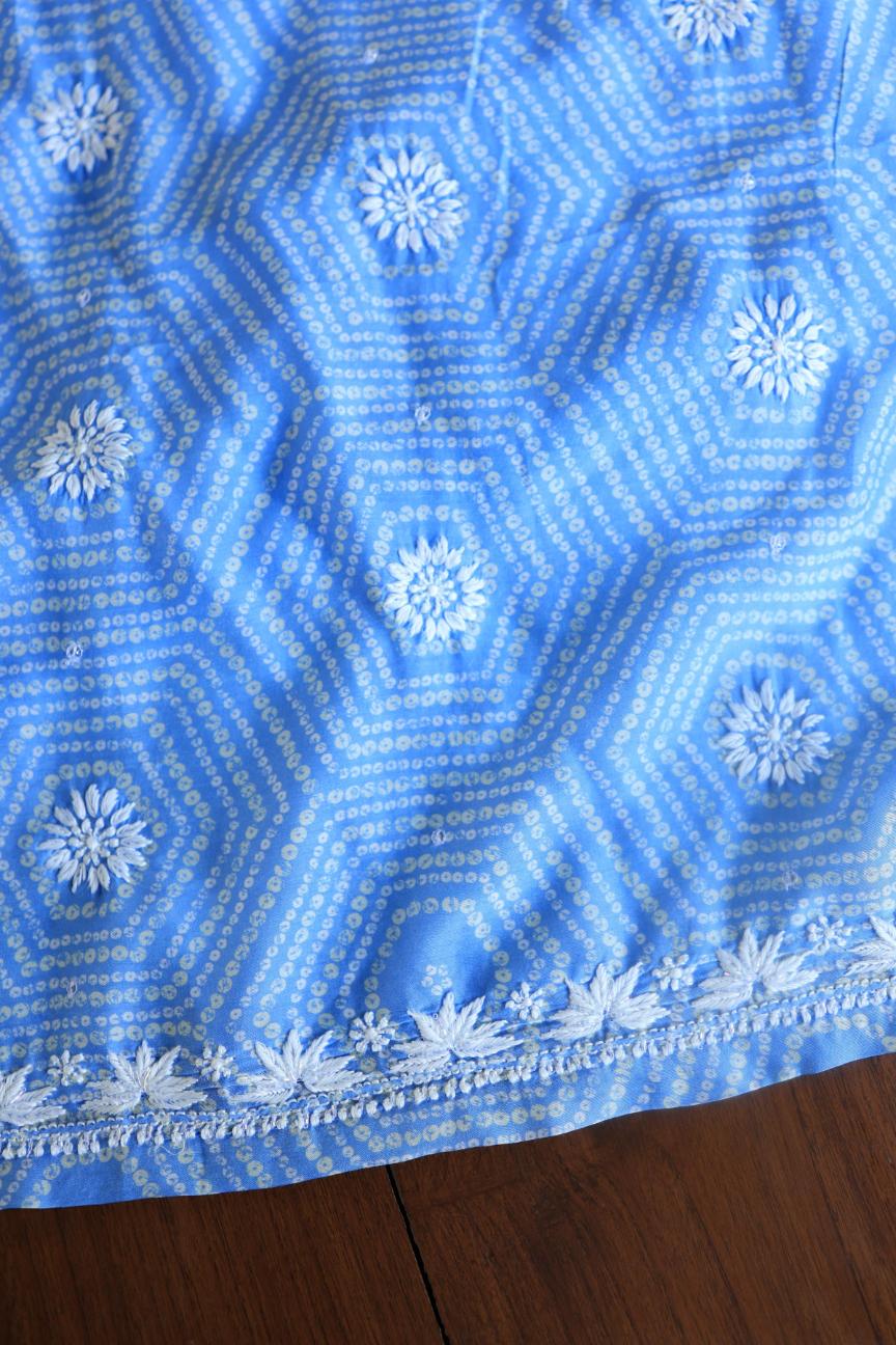 Blue Muslin Chikankari Unstitched Women's Kurta Fabric