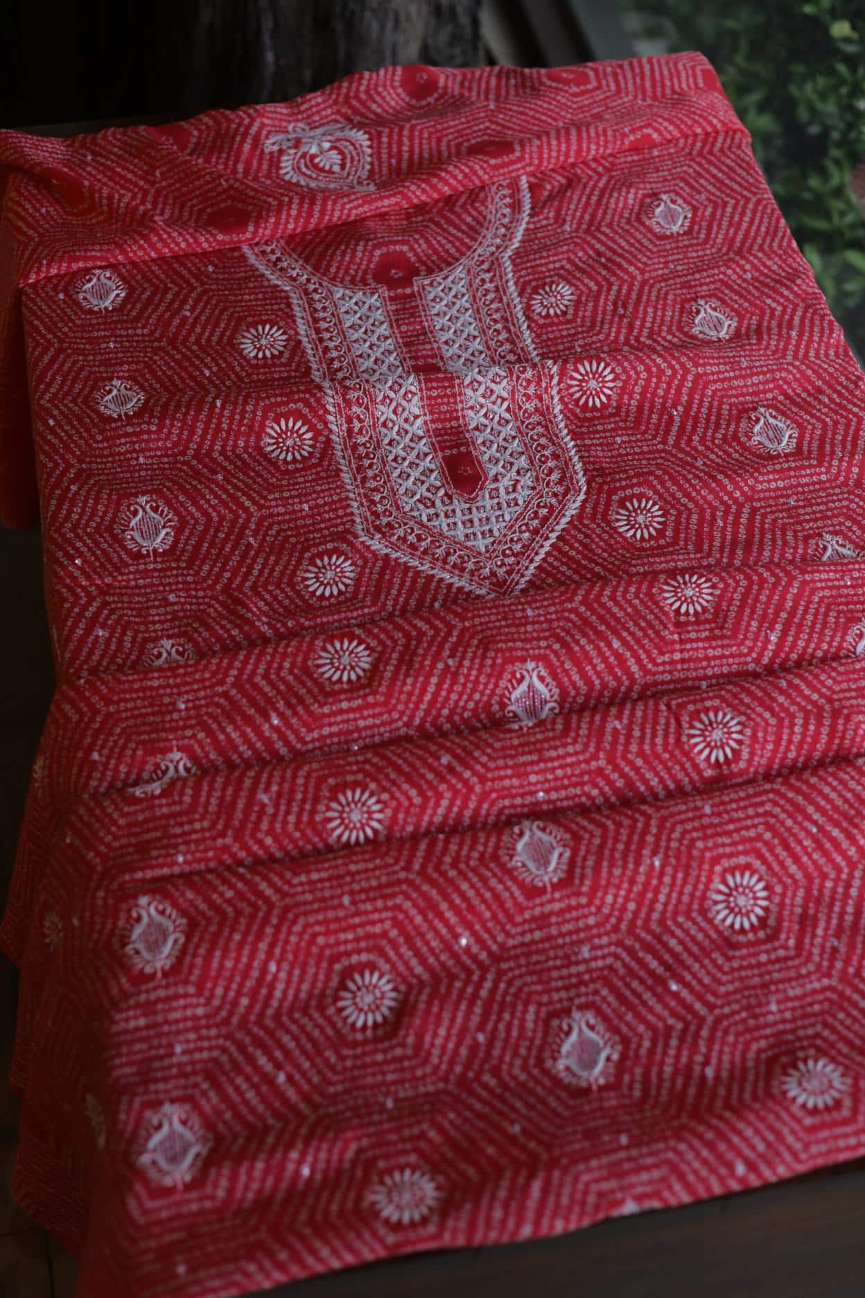 Carrot Pink Muslin Chikankari Unstitched Women's Kurta Fabrics