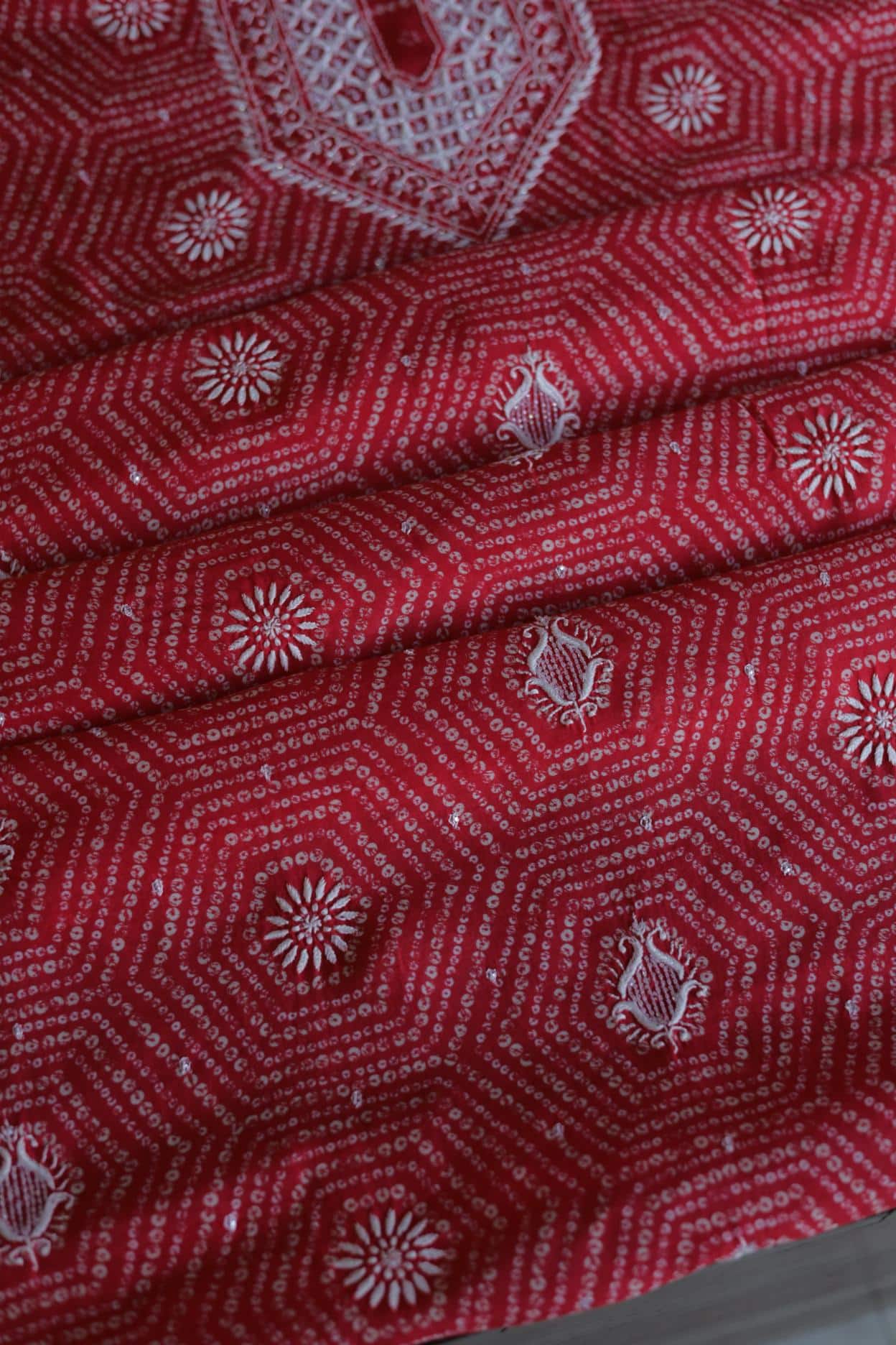 Carrot Pink Muslin Chikankari Unstitched Women's Kurta Fabrics