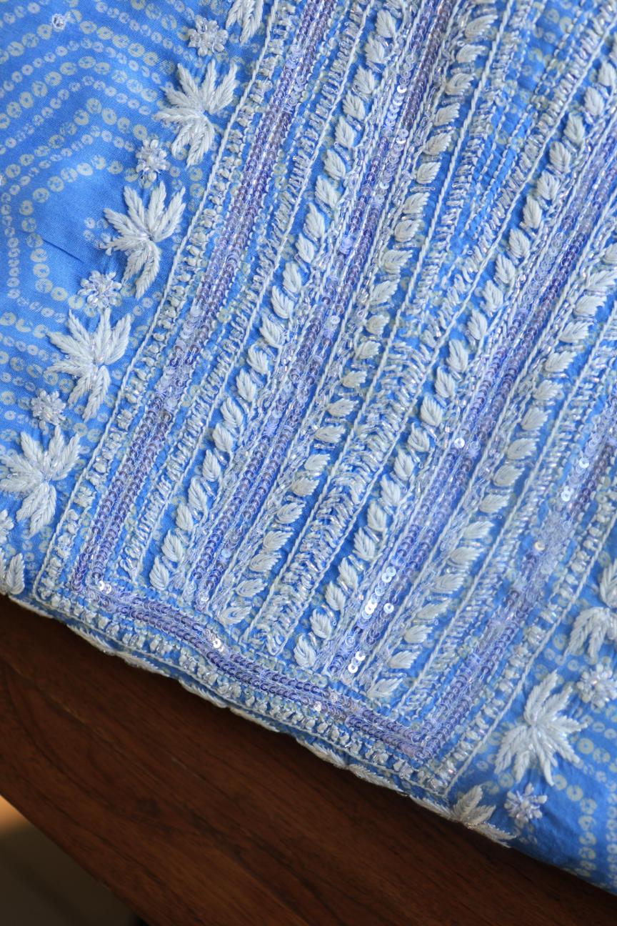Blue Muslin Chikankari Unstitched Women's Kurta Fabric