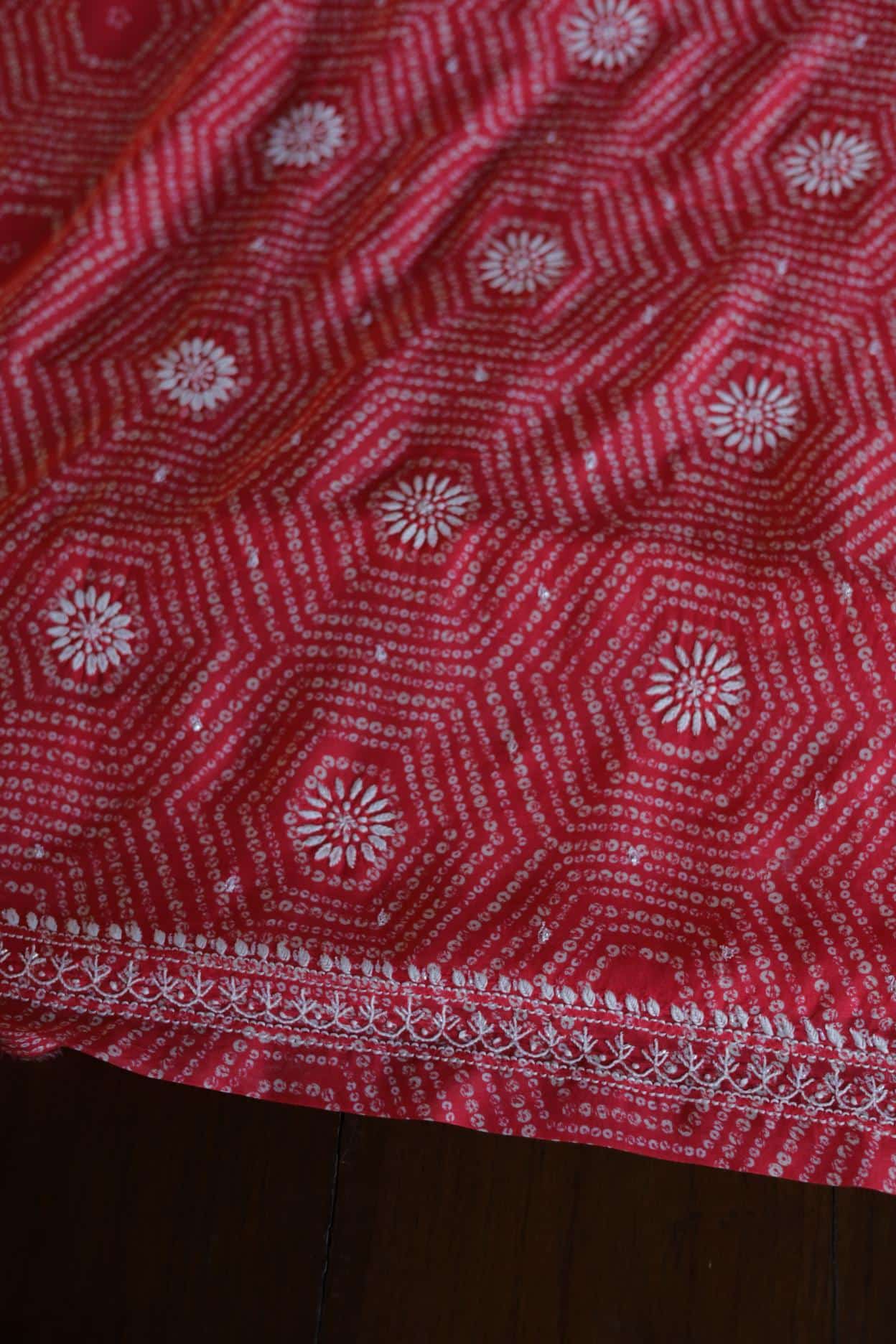 Carrot Pink Muslin Chikankari Unstitched Women's Kurta Fabrics