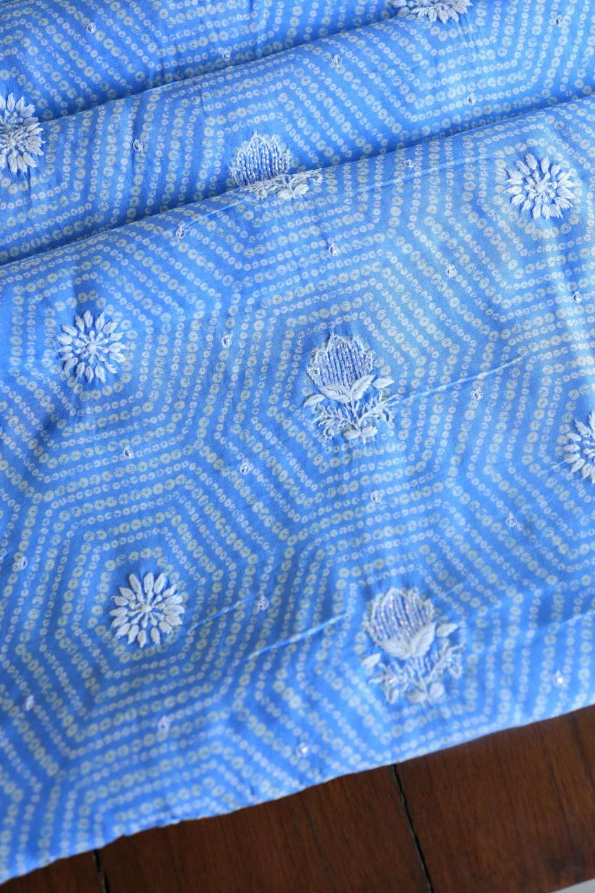 Blue Muslin Chikankari Unstitched Women's Kurta Fabric