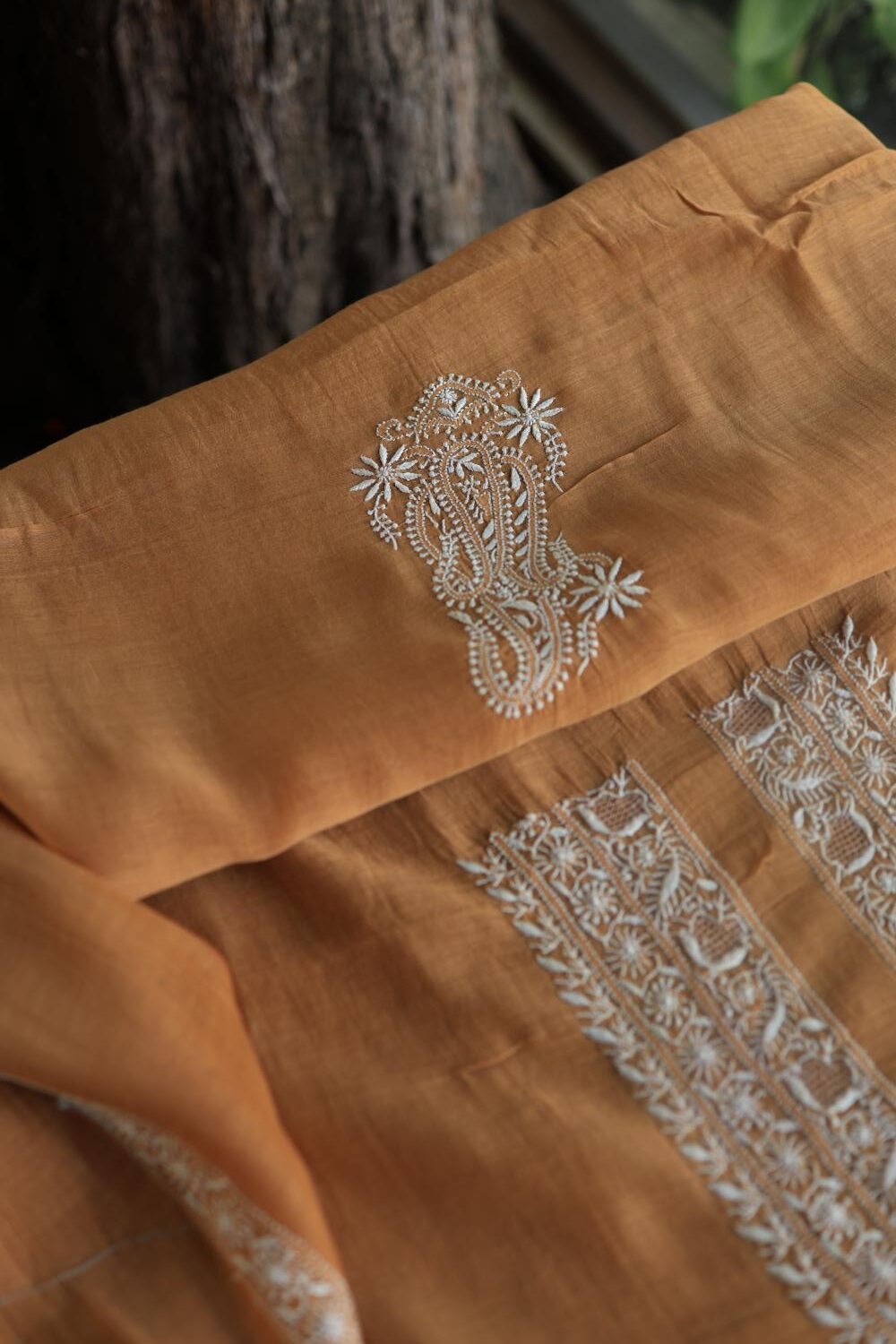 Mustard Mulmul Chikankari Unstitched Men's Kurtas Fabrics