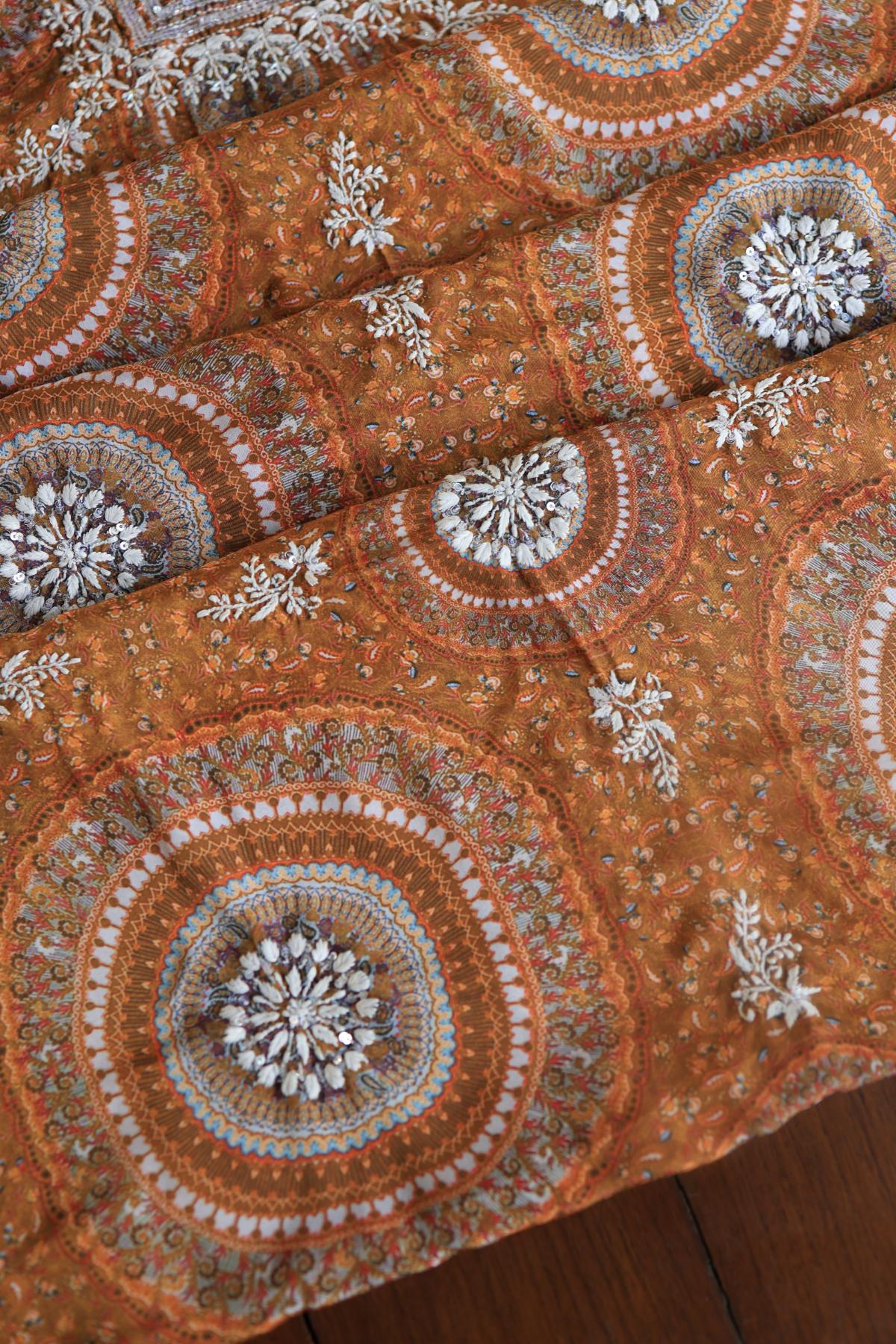 Gold Yellow Muslin Chikankari Kurta Fabric