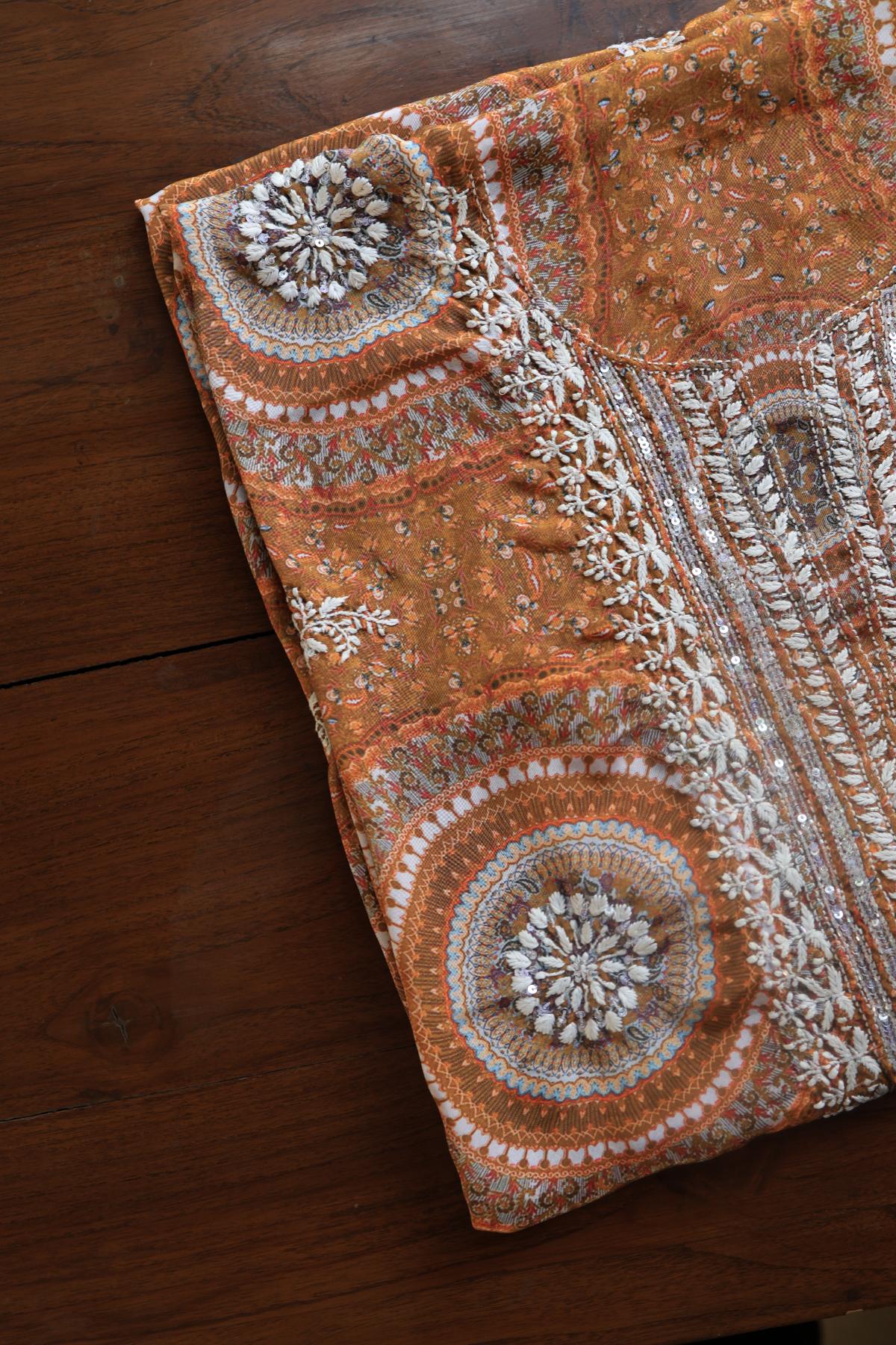 Gold Yellow Muslin Chikankari Kurta Fabric