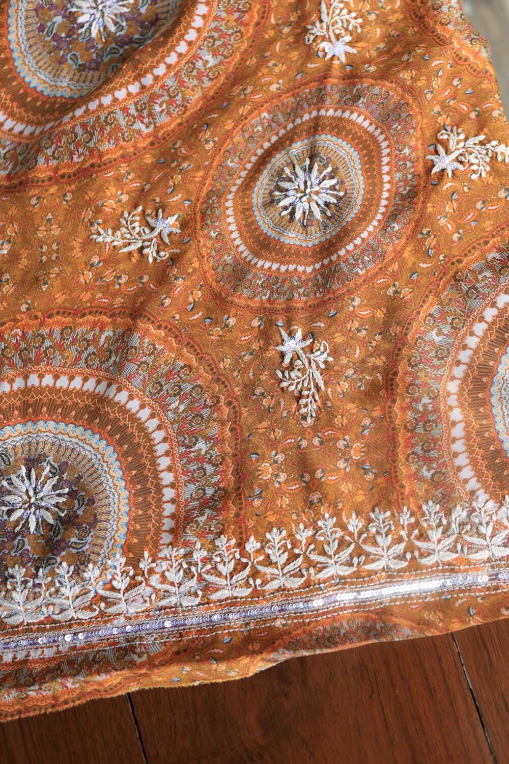 Mustard Muslin Chikankari Kurta Fabric