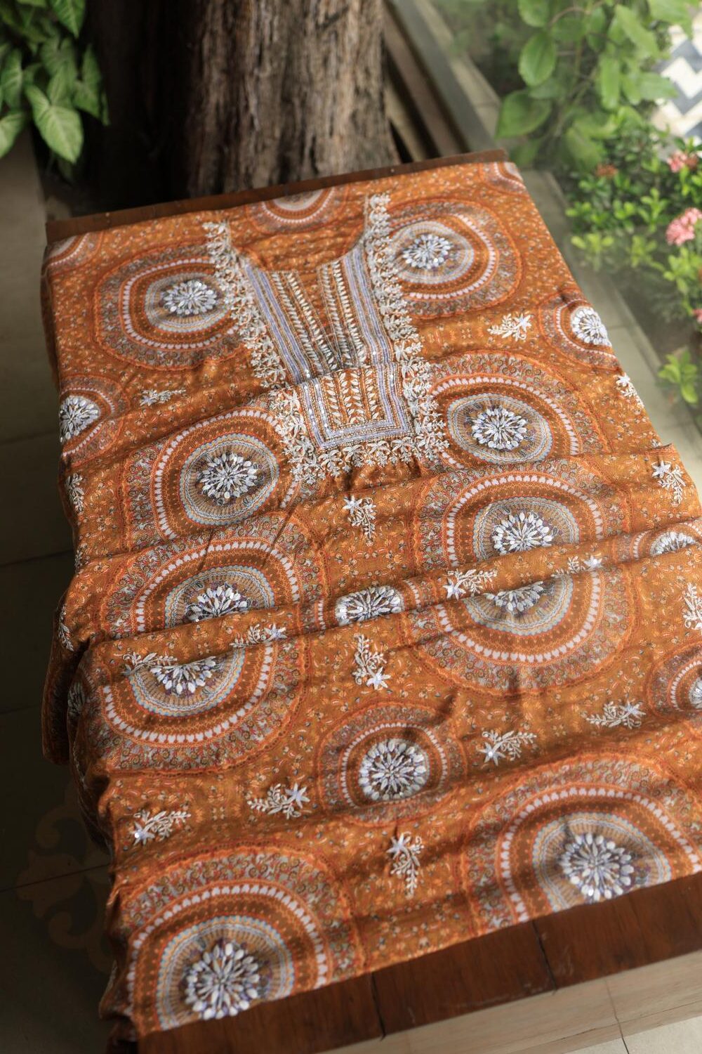 Mustard Muslin Chikankari Kurta Fabric