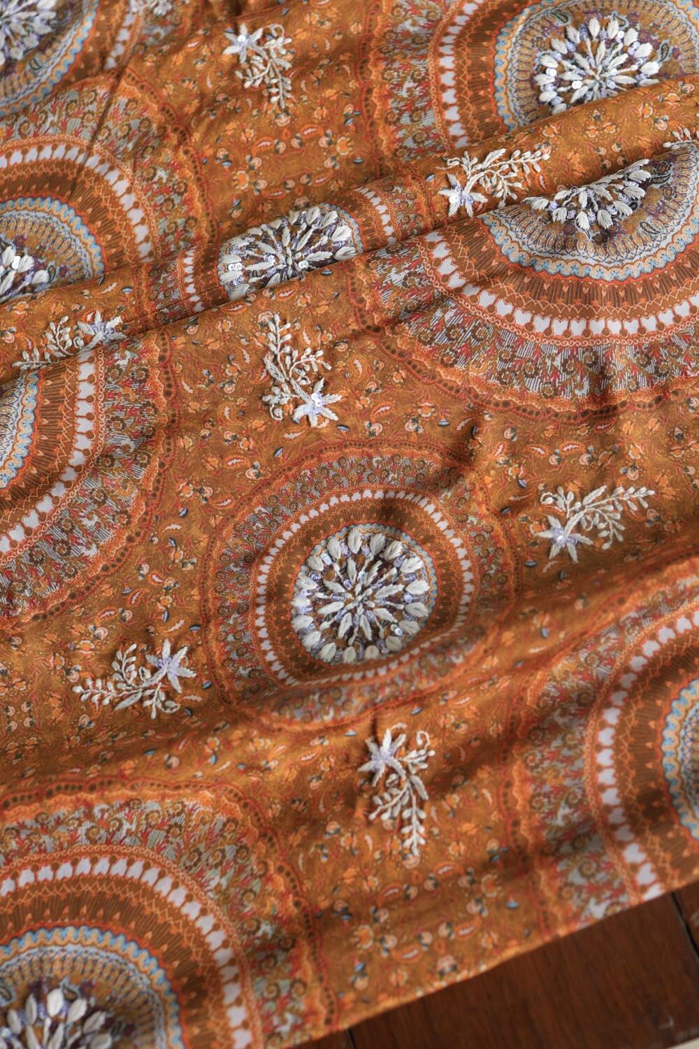 Mustard Muslin Chikankari Kurta Fabric