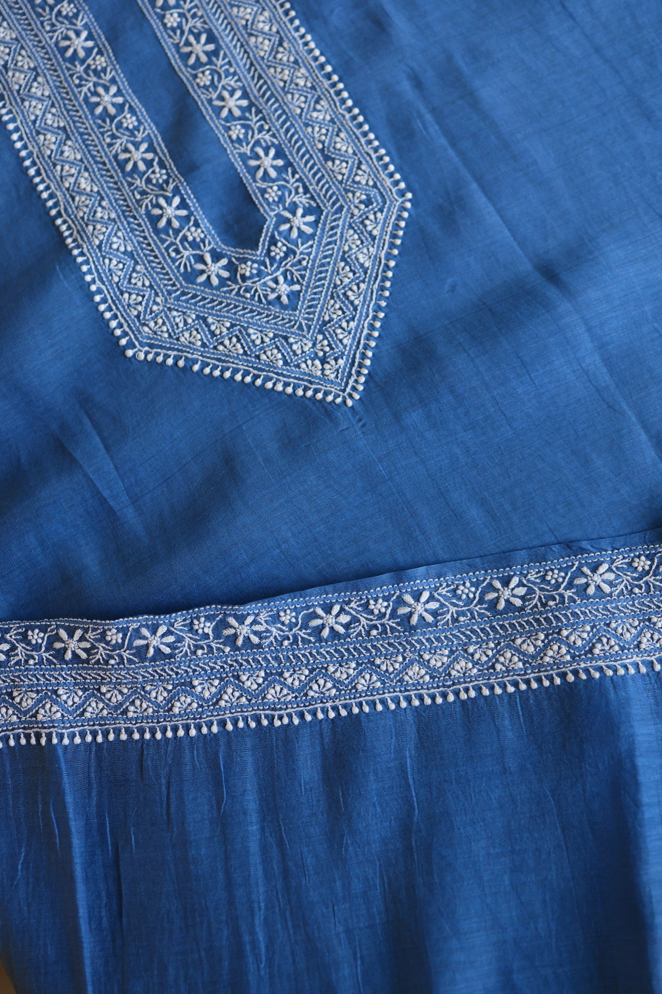 Muted Blue Mulmul Chikankari Unstitched Men's Kurtas Fabric