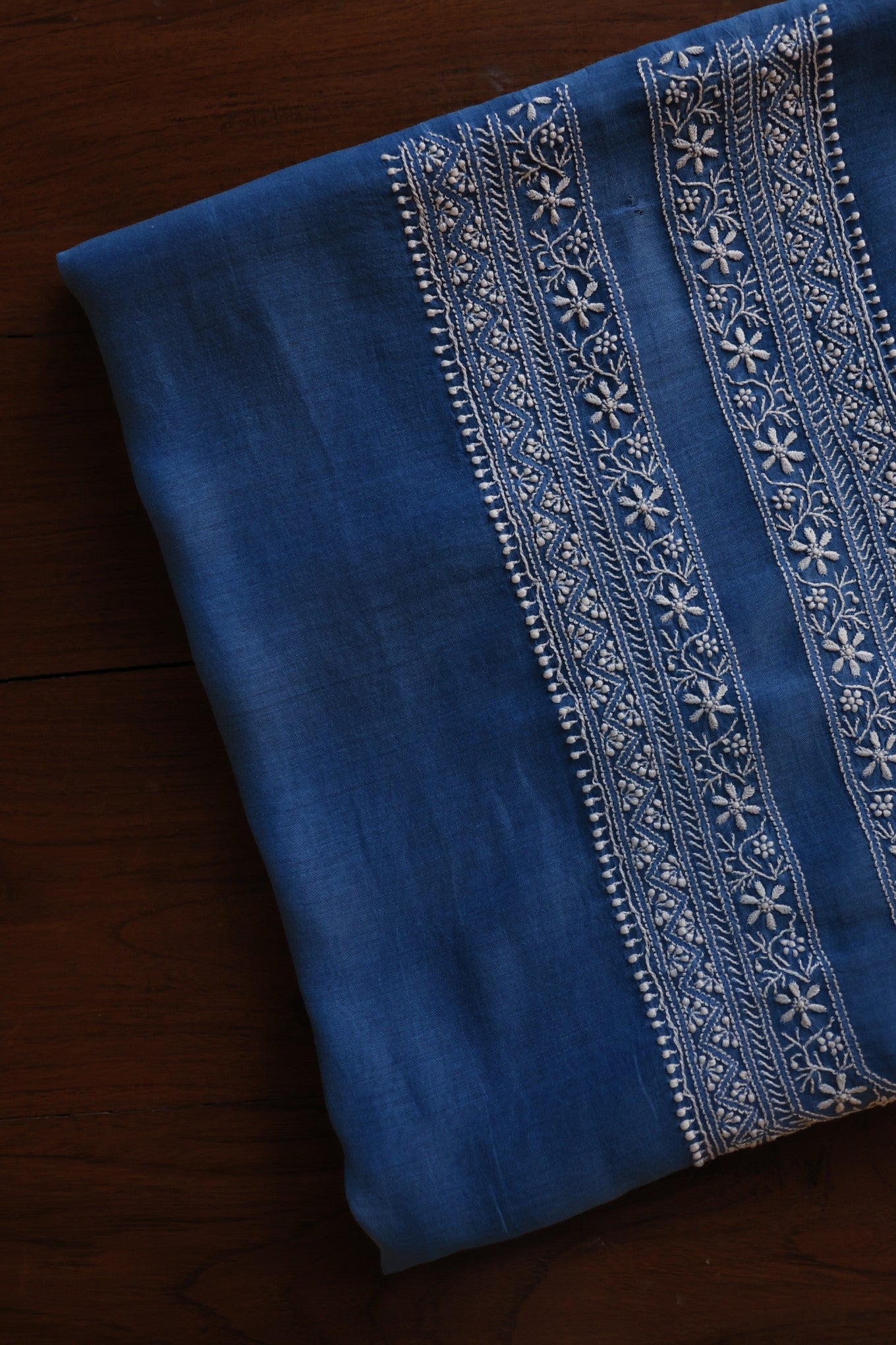 Muted Blue Mulmul Chikankari Unstitched Men's Kurtas Fabric