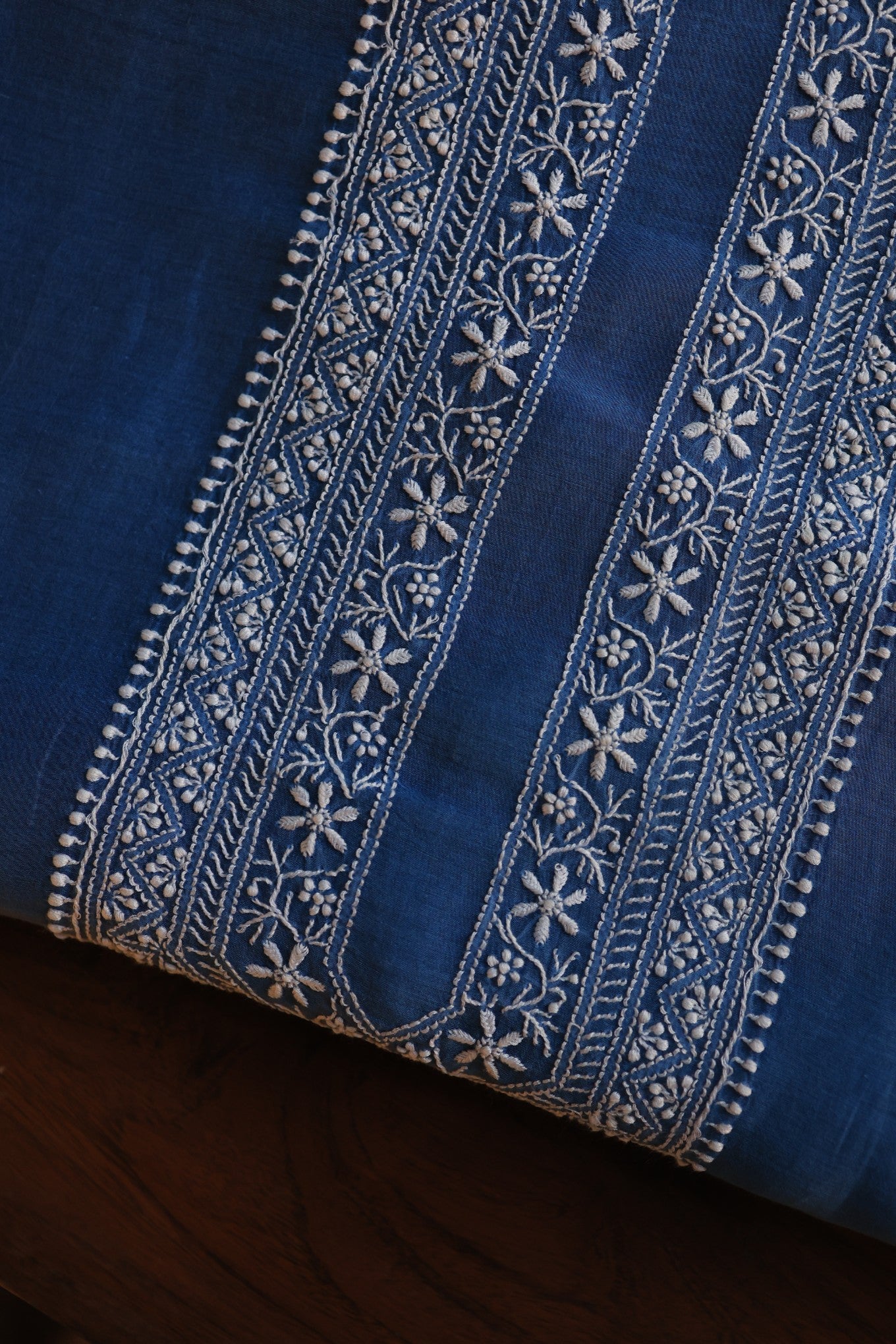 Muted Blue Mulmul Chikankari Unstitched Men's Kurtas Fabric
