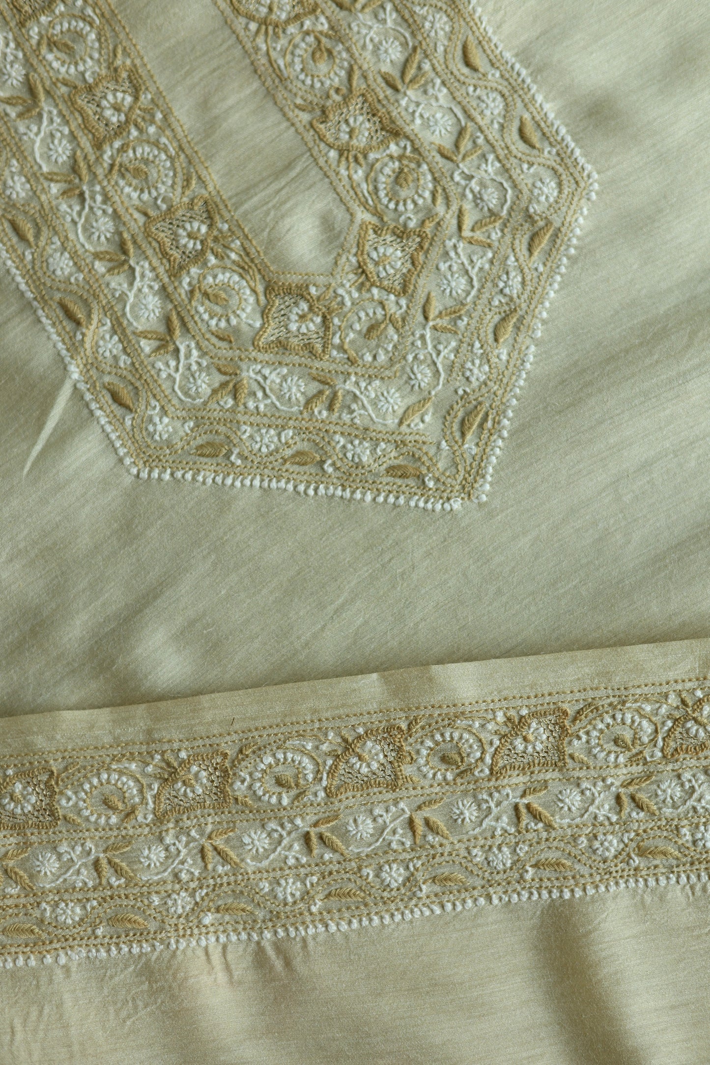 Natural Beige Moonga Silk Chikankari Men’s Kurta Fabric