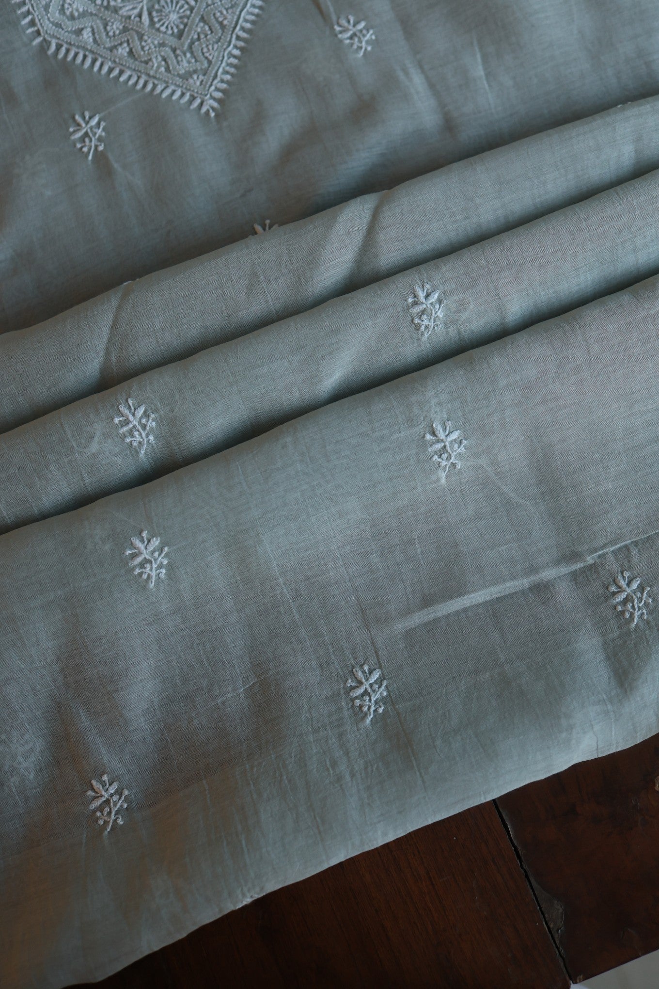 Natural Grey Shade Mulmul Chikankari Unstitched Men's Kurtas Fabric